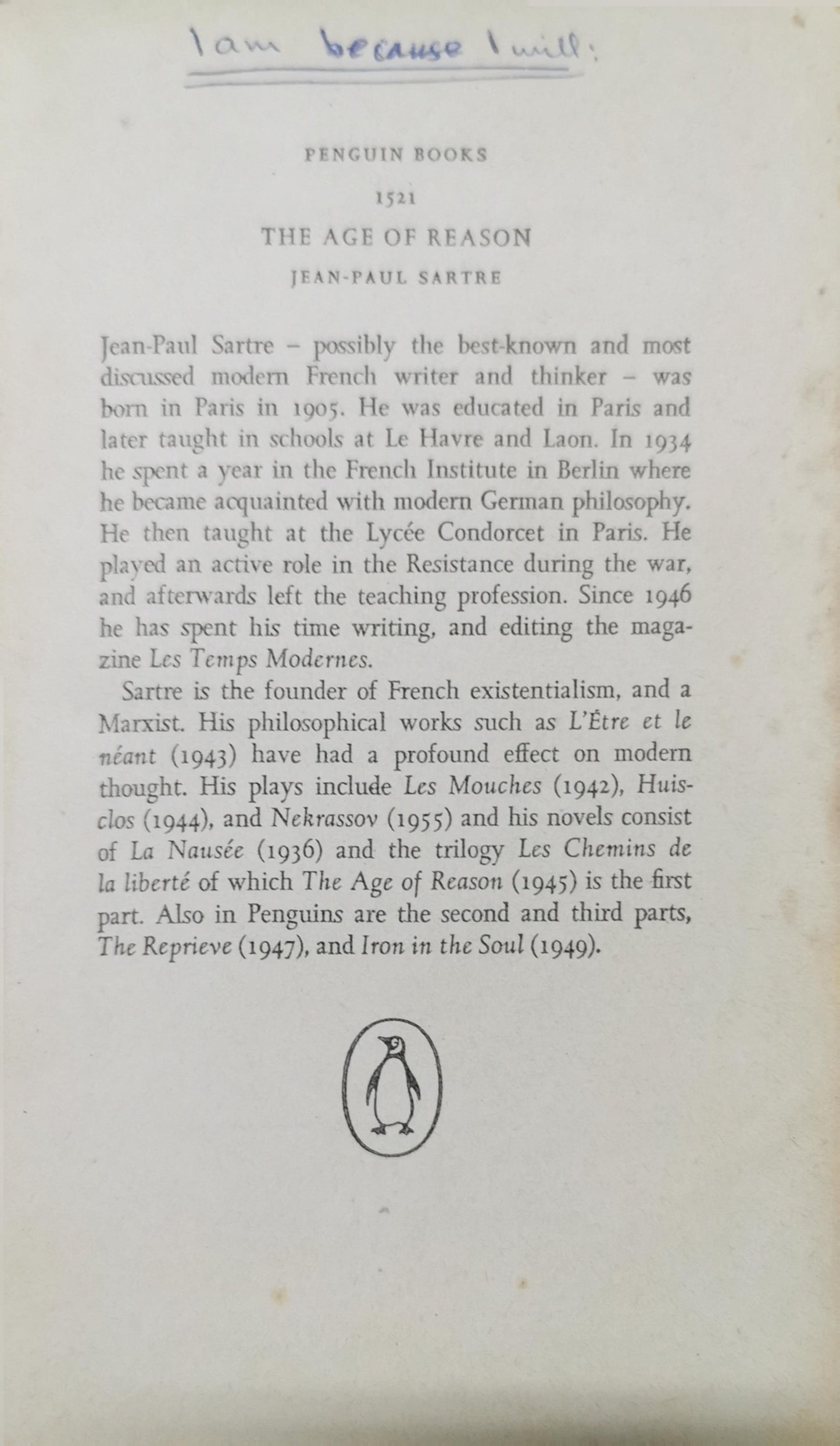 The Age of Reason (Penguin Modern Classics) by Sartre, Jean-Paul Paperback Book