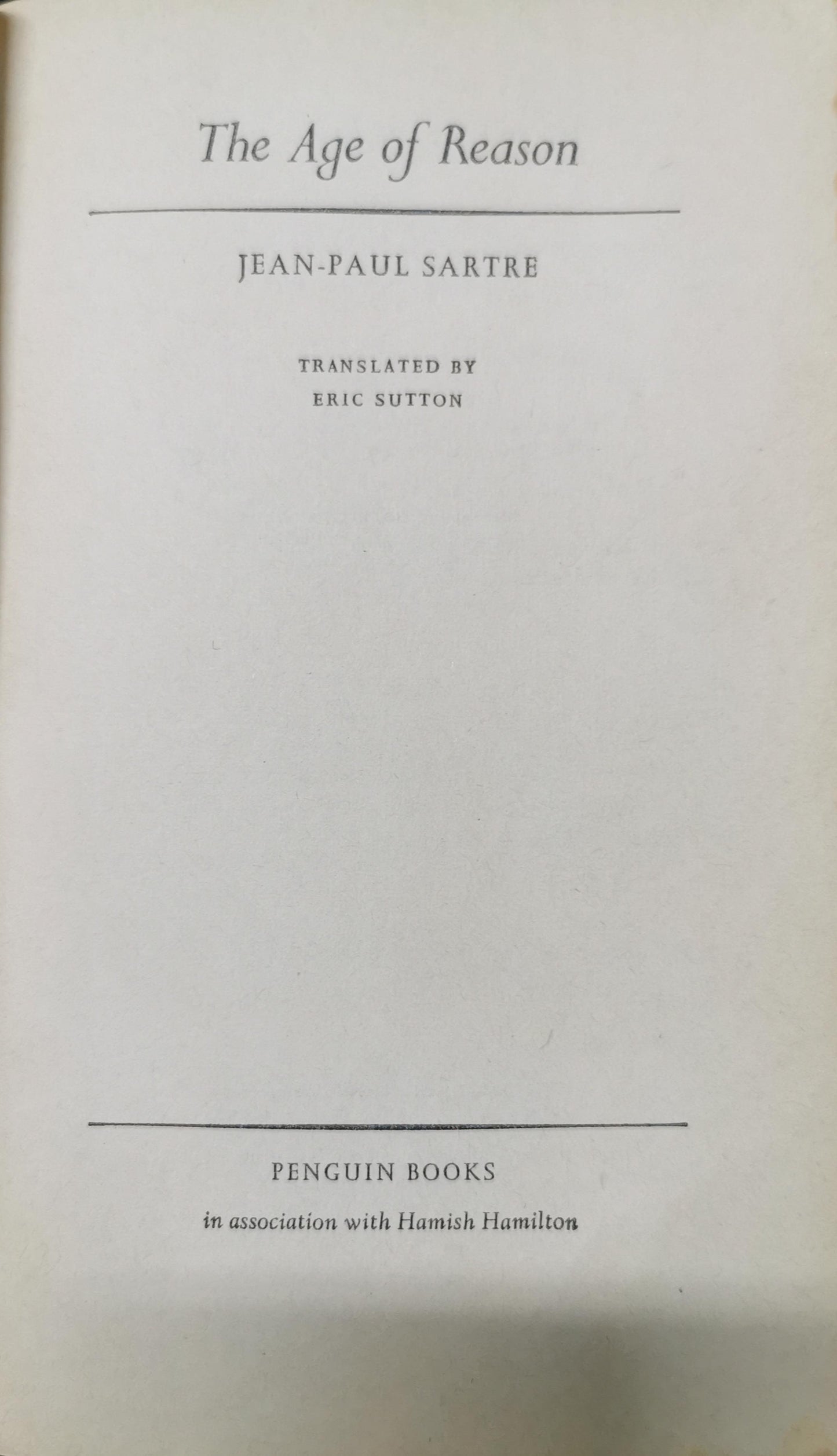 The Age of Reason (Penguin Modern Classics) by Sartre, Jean-Paul Paperback Book