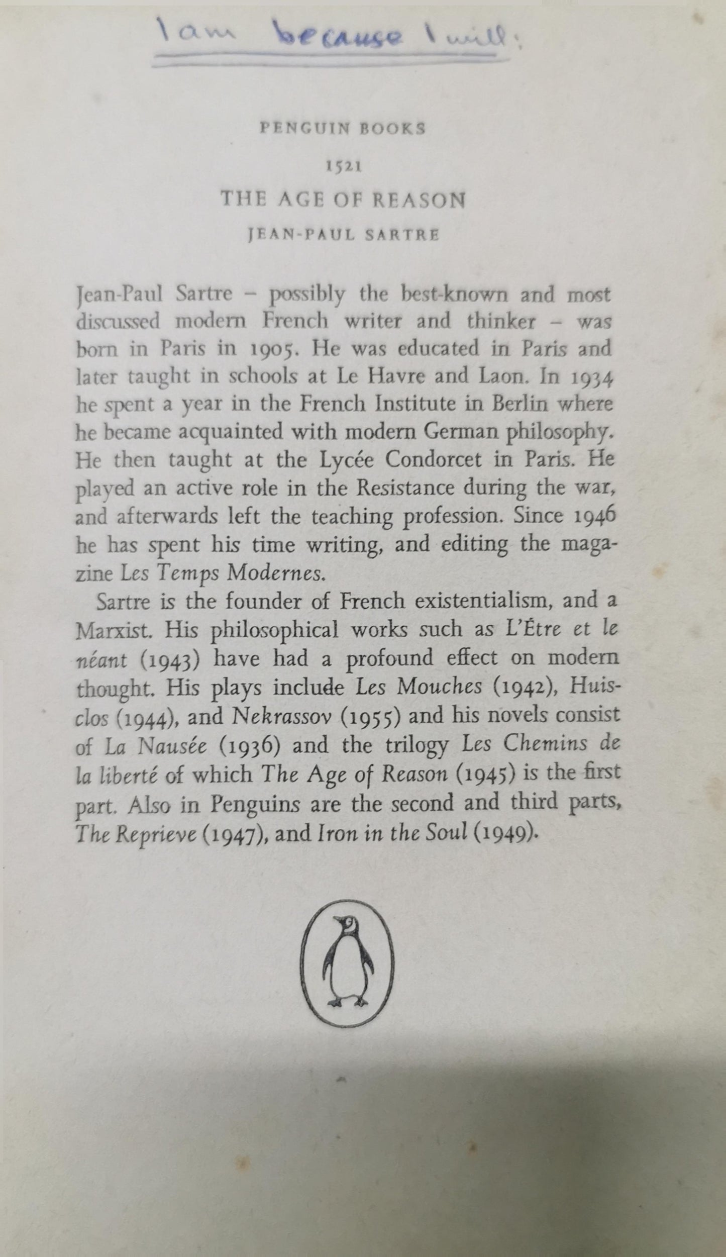 The Age of Reason (Penguin Modern Classics) by Sartre, Jean-Paul Paperback Book