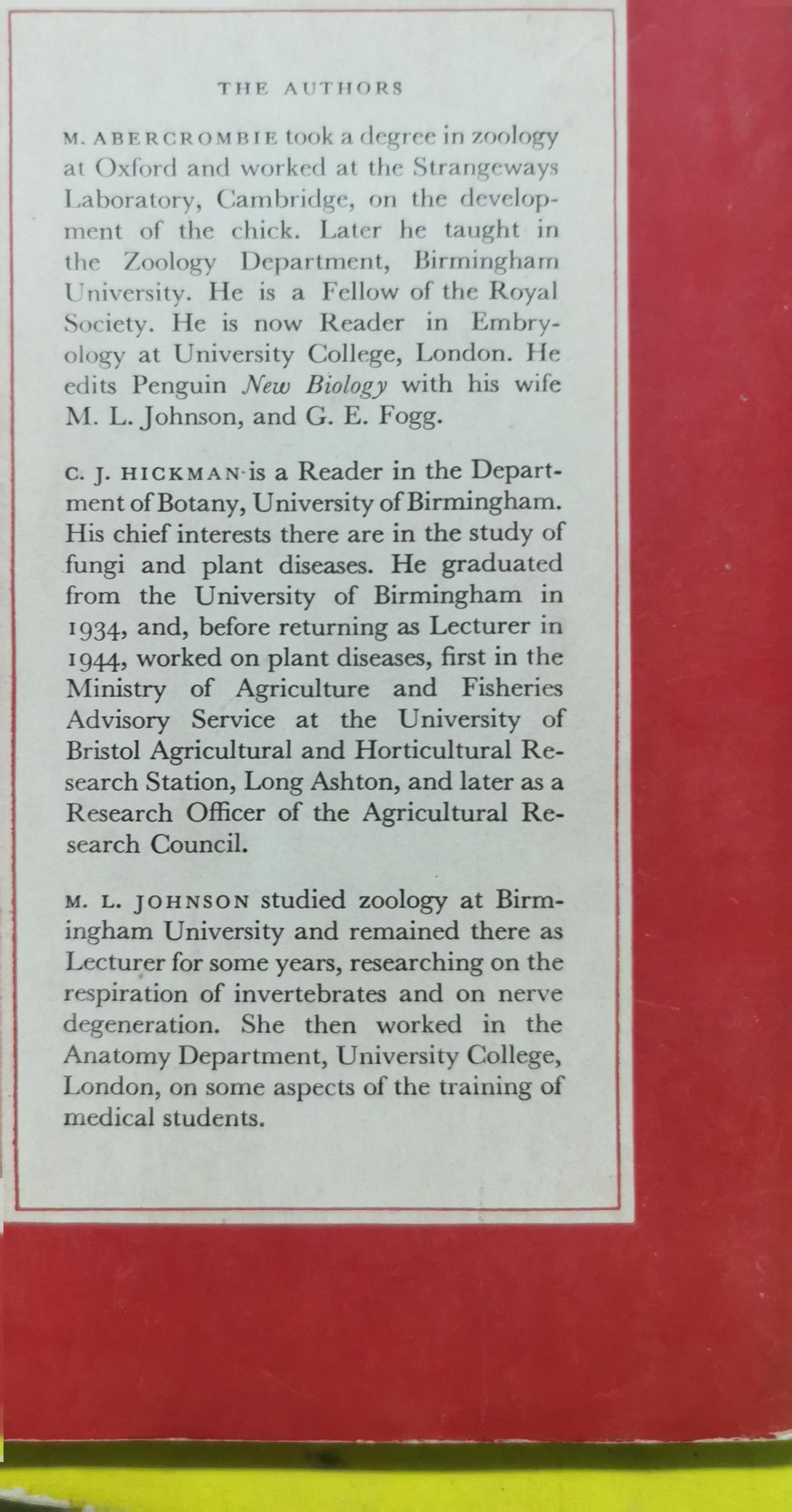 A Dictionary of Biology by Abercrombie Hickman & Johnson - Penguin - 1960