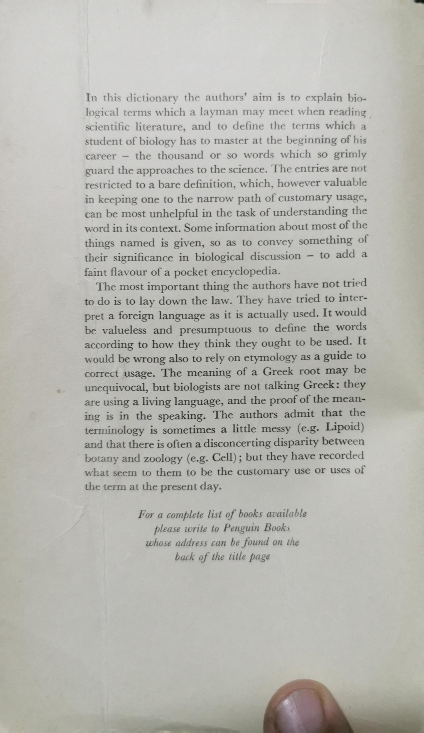 A Dictionary of Biology by Abercrombie Hickman & Johnson - Penguin - 1960