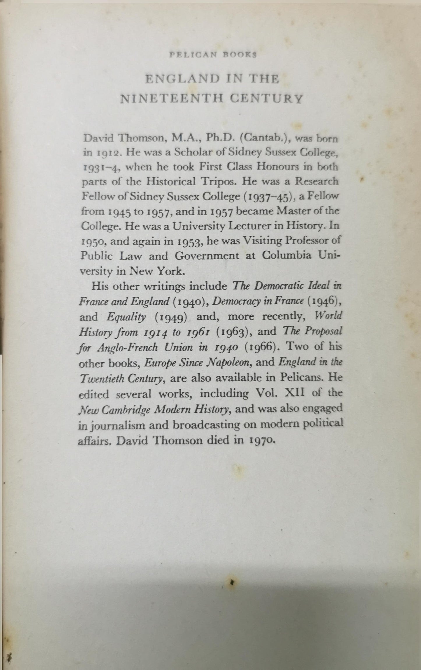 England in the Nineteenth Century Paperback – January 1, 1977 by David. Thomson (Author)