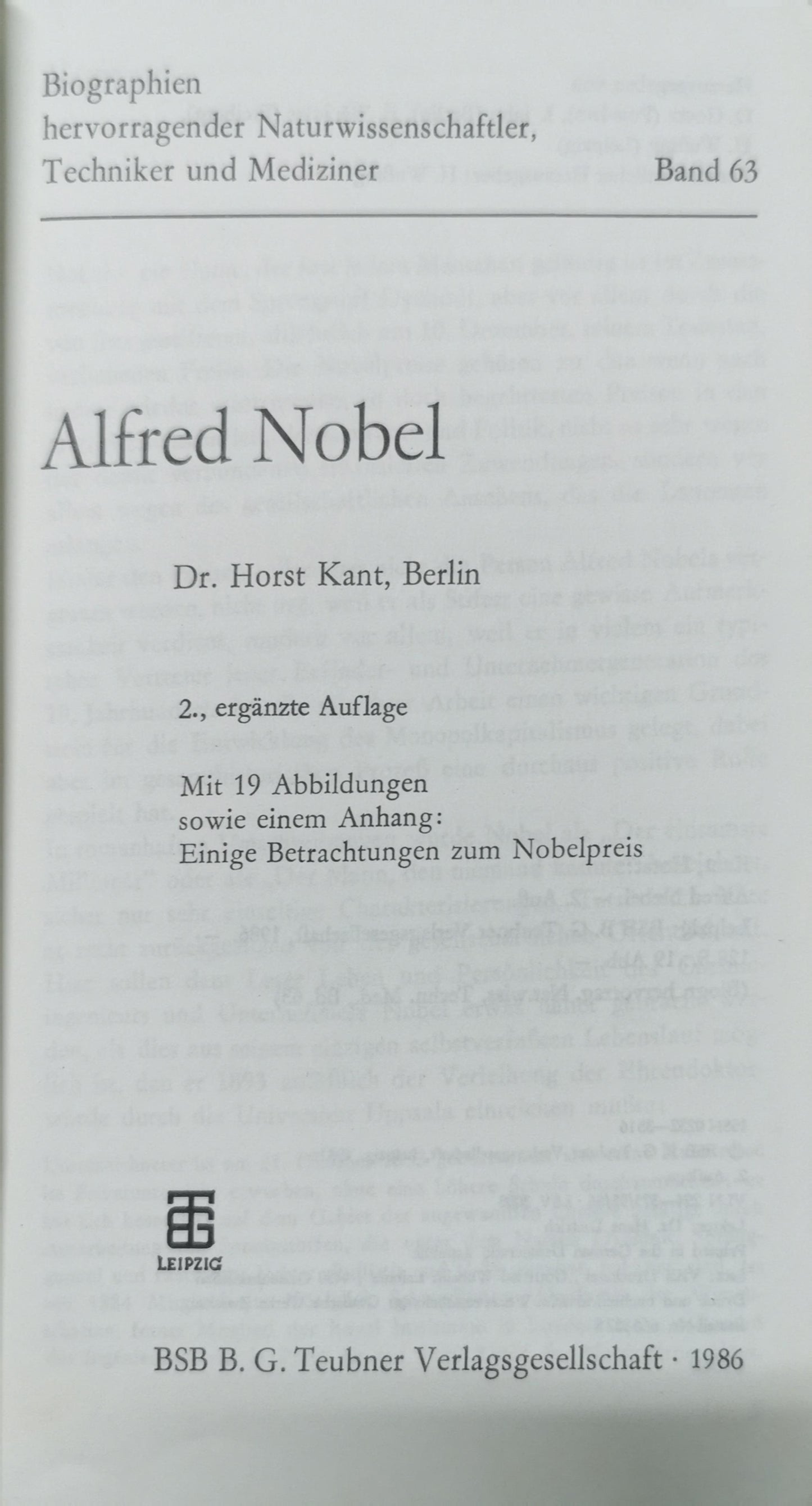 Alfred Nobel (Biographien hervorragender Naturwissenschaftler, Techniker und Mediziner, 63) (German Edition) Paperback – December 22, 2012 German Edition  by Horst Kant (Author)