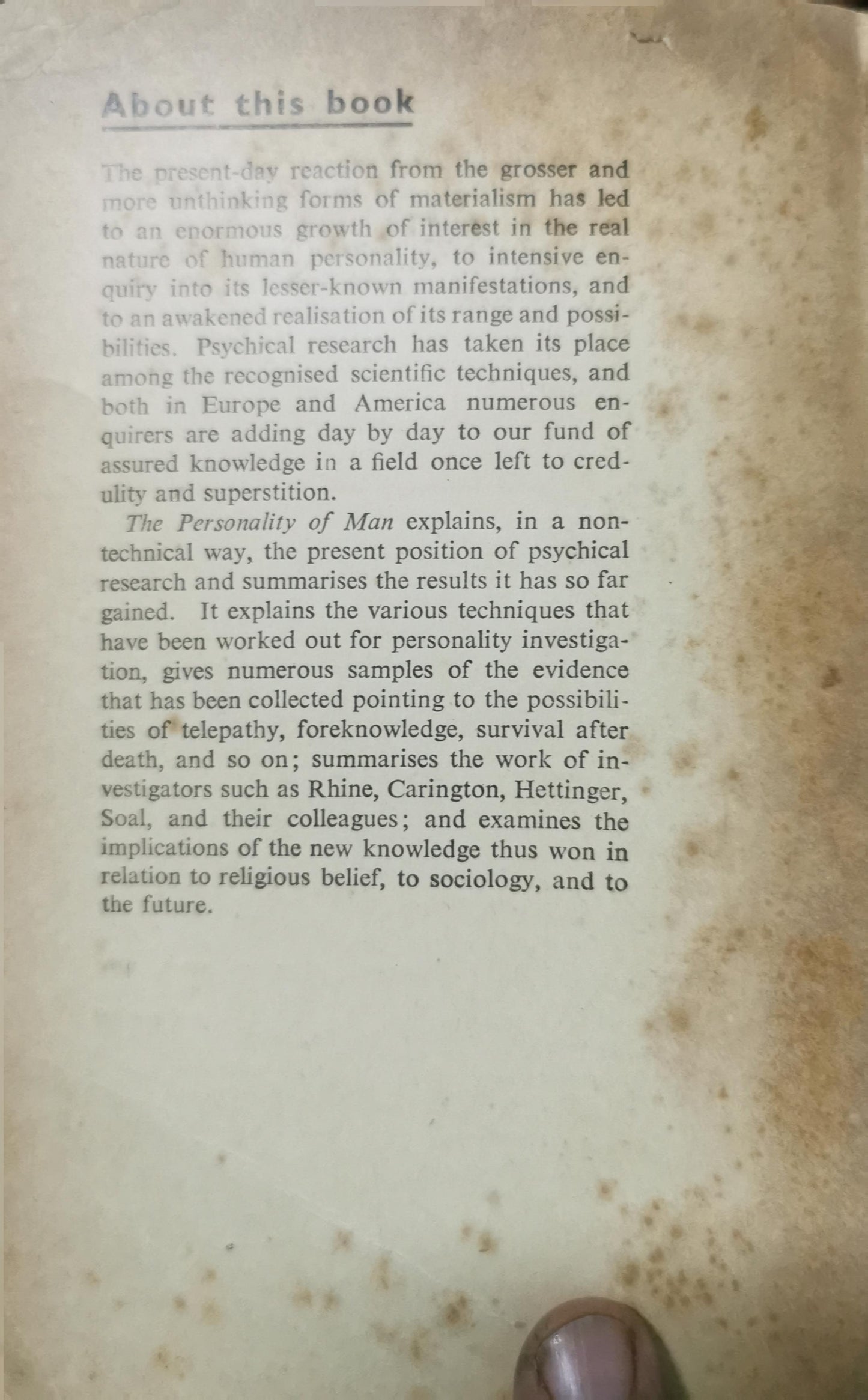 THE PERSONALITY OF MAN; NEW FACTS AND THEIR SIGNIFICANCE (PELICAN BOOKS) Paperback – January 1, 1946 by G. N. M. Tyrrell (Author)