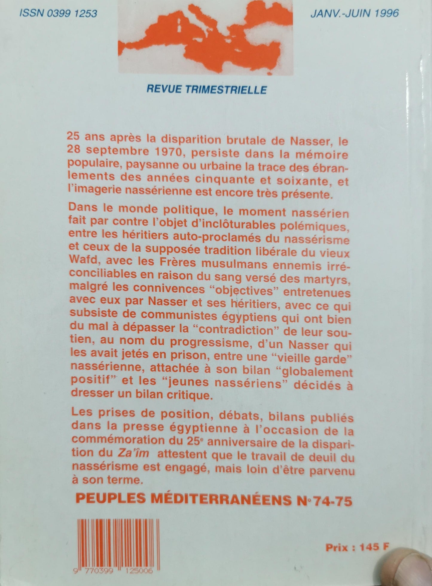 NASSER 25 ANS - REVUE PEUPLES MEDITERRANEENS N°74 NASSERISME EGYPTE FIQH ISLAMIQUE