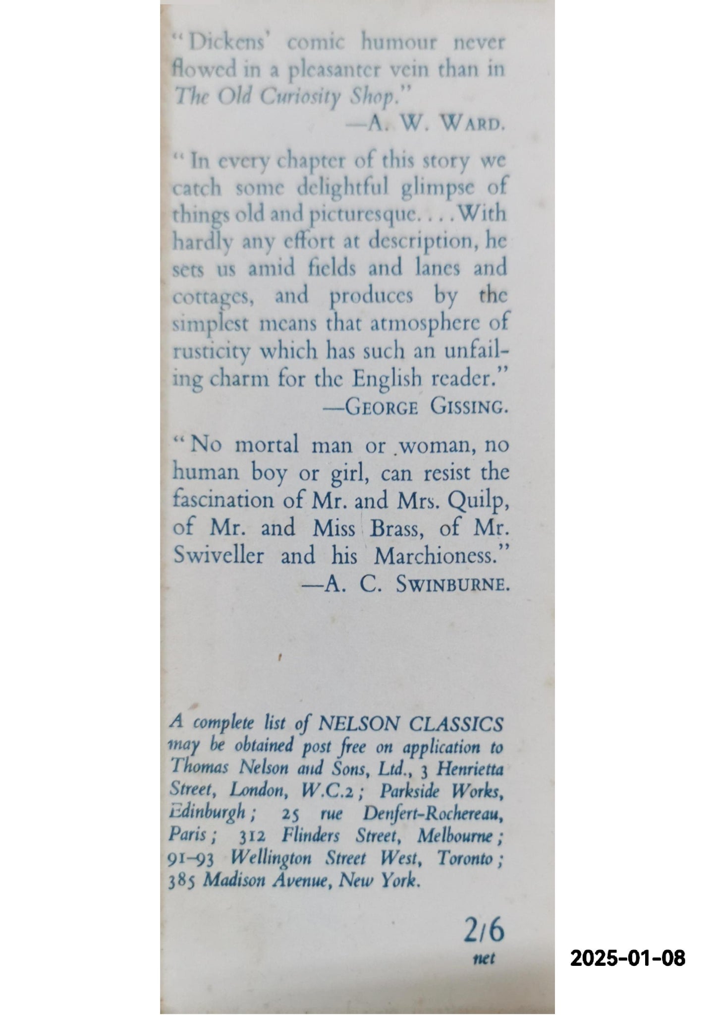 Old Curiosity Shop by Charles Dickens, New Century Library c1910, Thomas Nelson & Sons