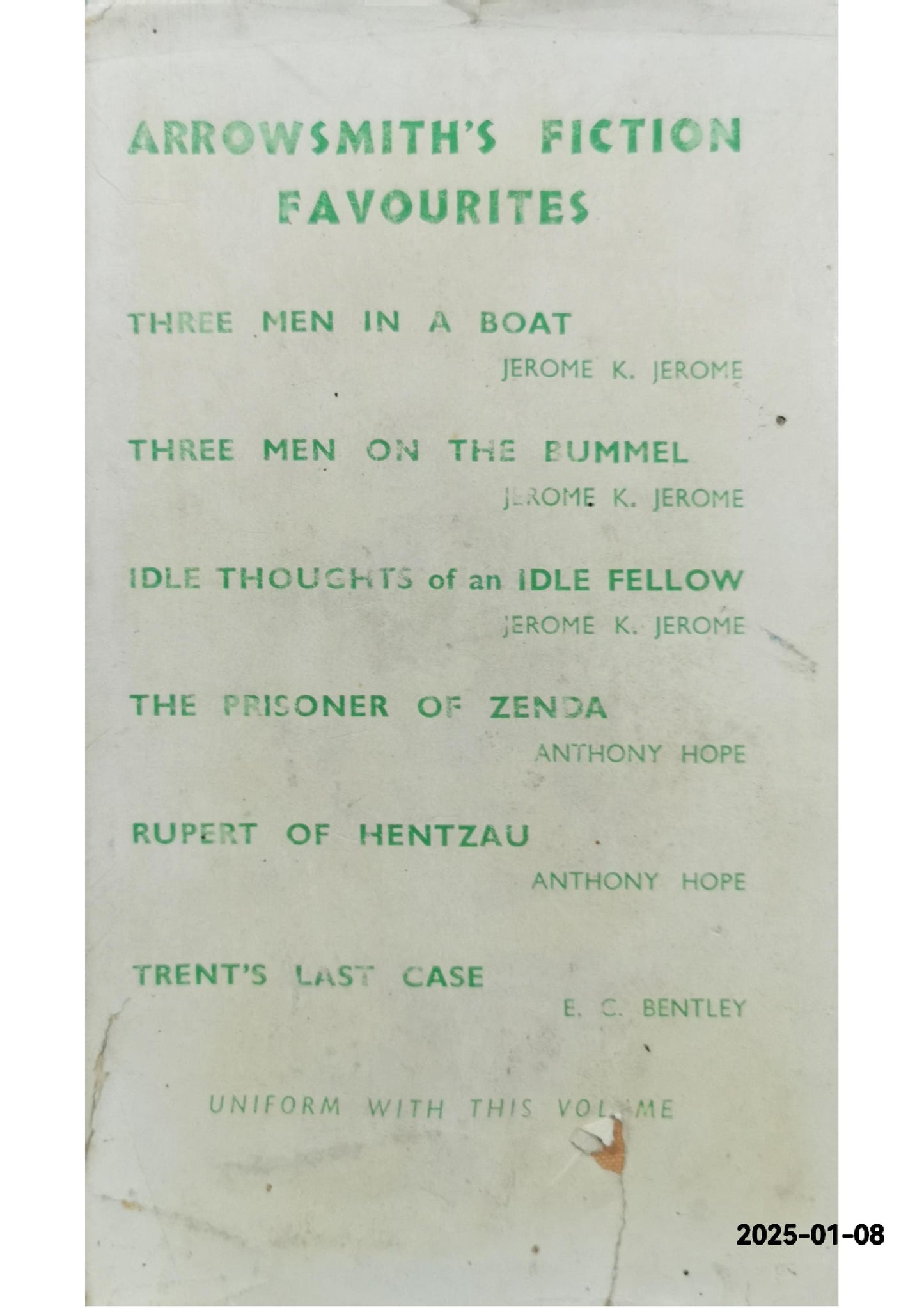 Three Men In A Boat Jerome K. jerome Published by J. W. Arrowsmith ltd., 1942 Condition: Good Hardcover