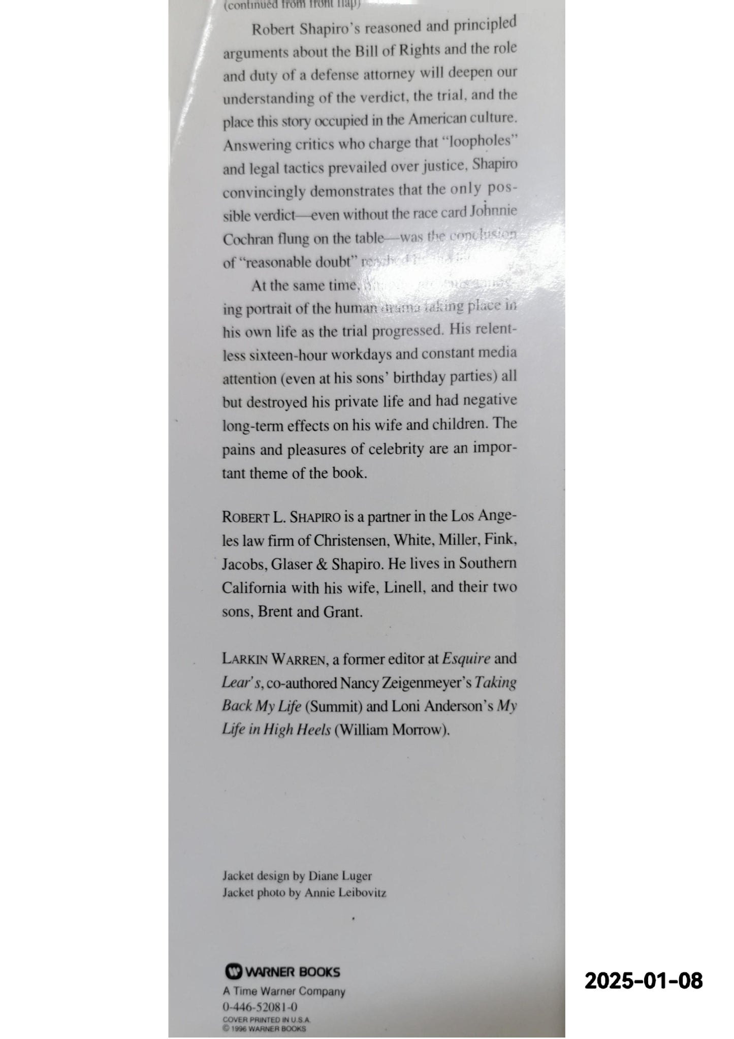 The Search for Justice: A Defense Attorney's Brief on the O.J. Simpson Case Hardcover – January 1, 1996 by Robert L. Shapiro (Author), Larkin Warren (Author)