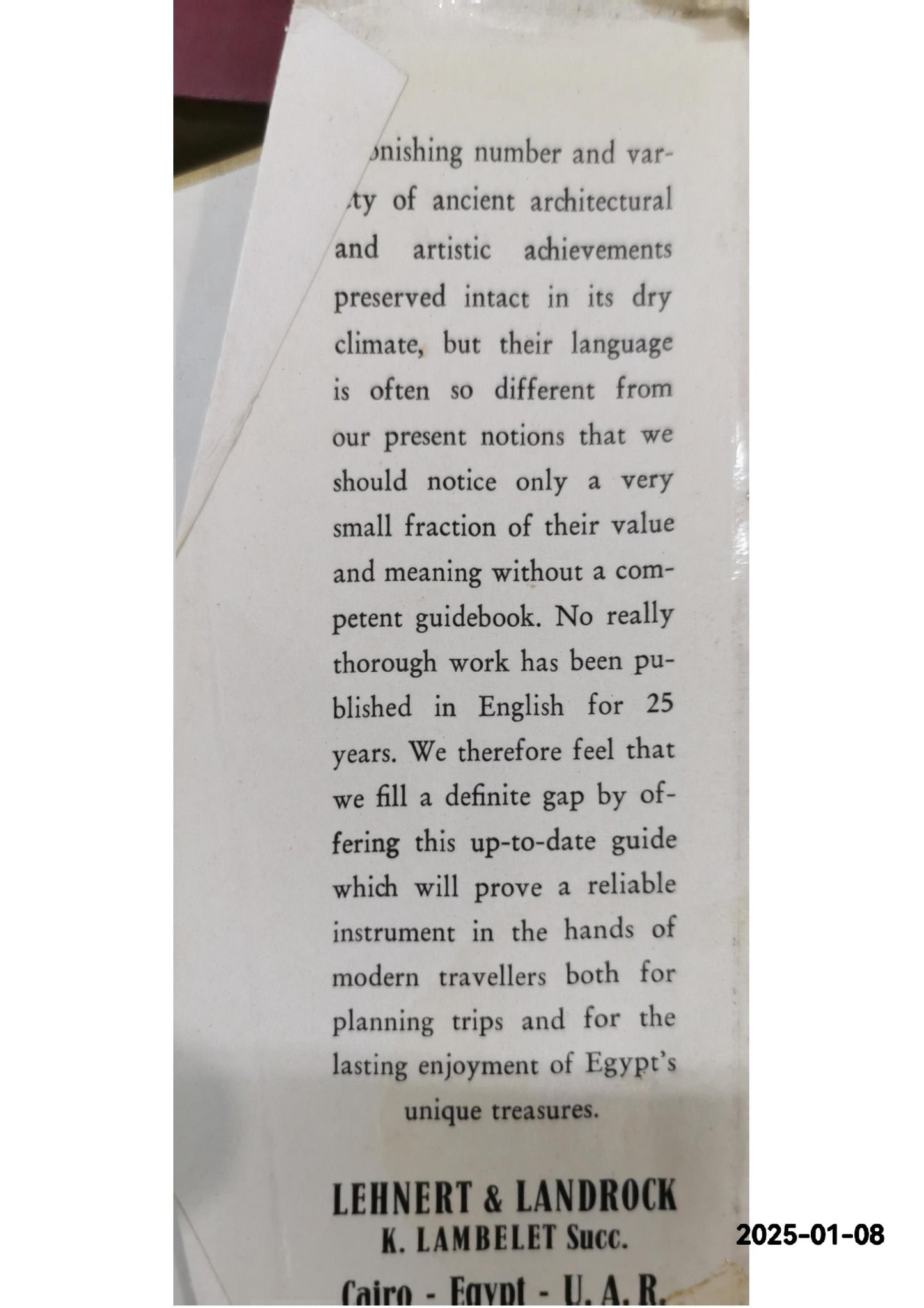 Guide to Egypt Ziock, Hermann Published by Lehnert & Landrock, 1956 Language: English Condition: Good Hardcover