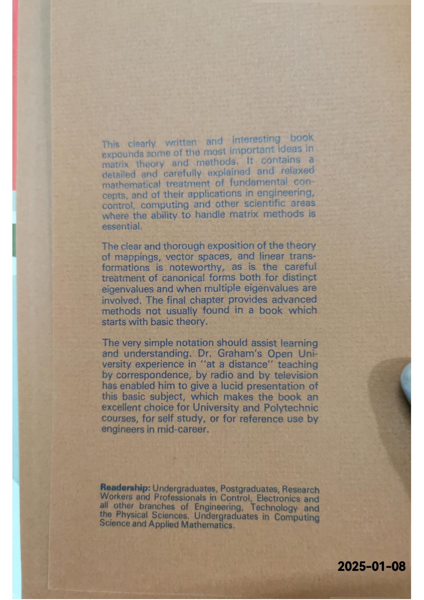 Matrix Theory and Applications for Engineers and Mathematicians Paperback – June 1, 1979 by Alexander Graham (Author)