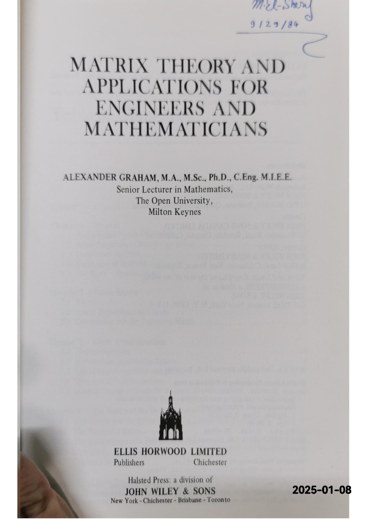 Matrix Theory and Applications for Engineers and Mathematicians Paperback – June 1, 1979 by Alexander Graham (Author)