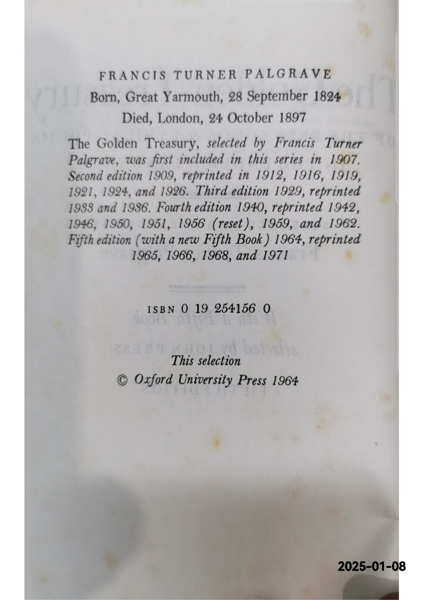 The golden treasury ; With a fifth book selected by John Press Hardcover – January 1, 1964 by Francis Turner (1824-1897) Palgrave (Author)