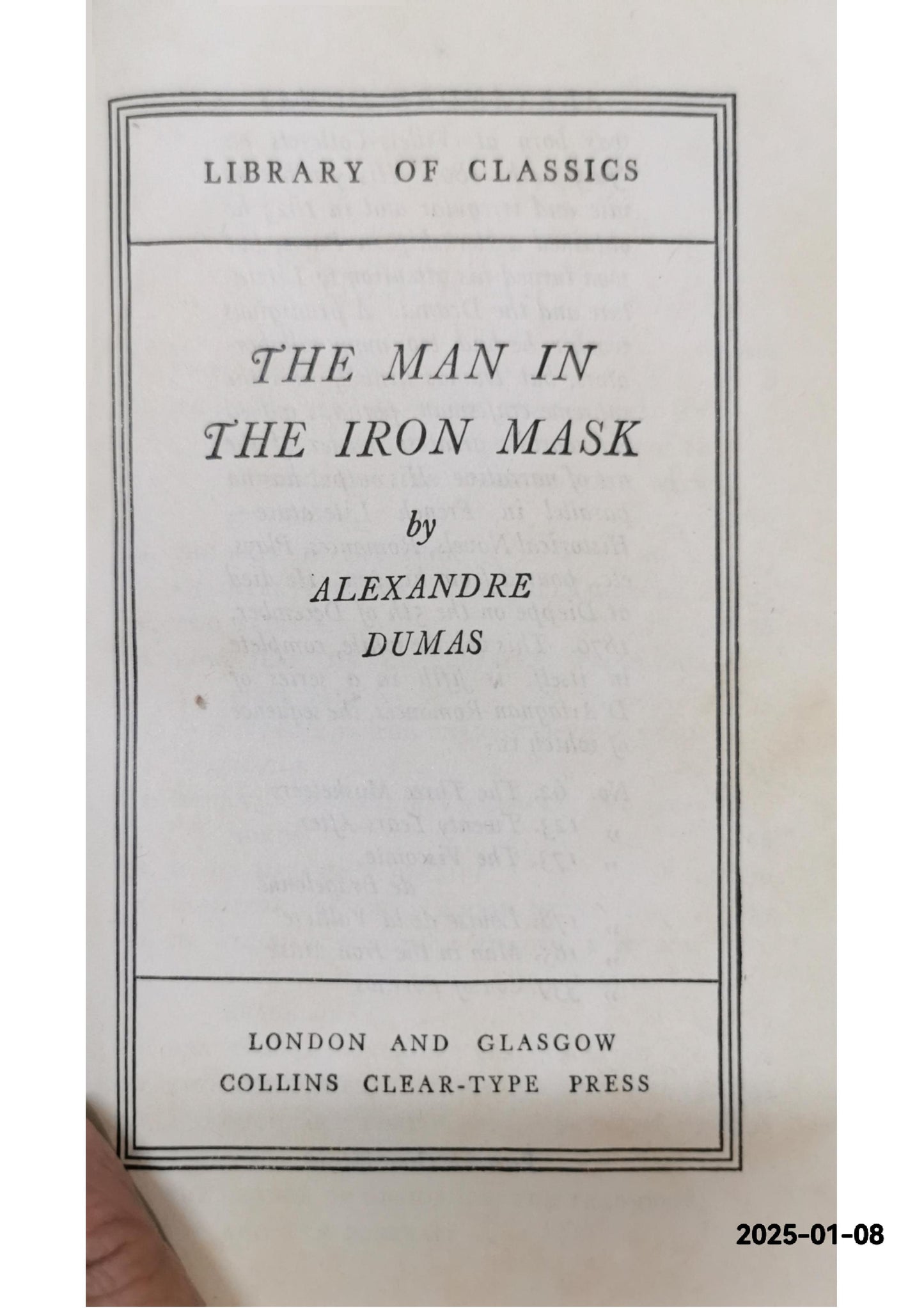 Man in the Iron Mask - Undated Alexandre Dumas London/Glasgow Collins Clear Type