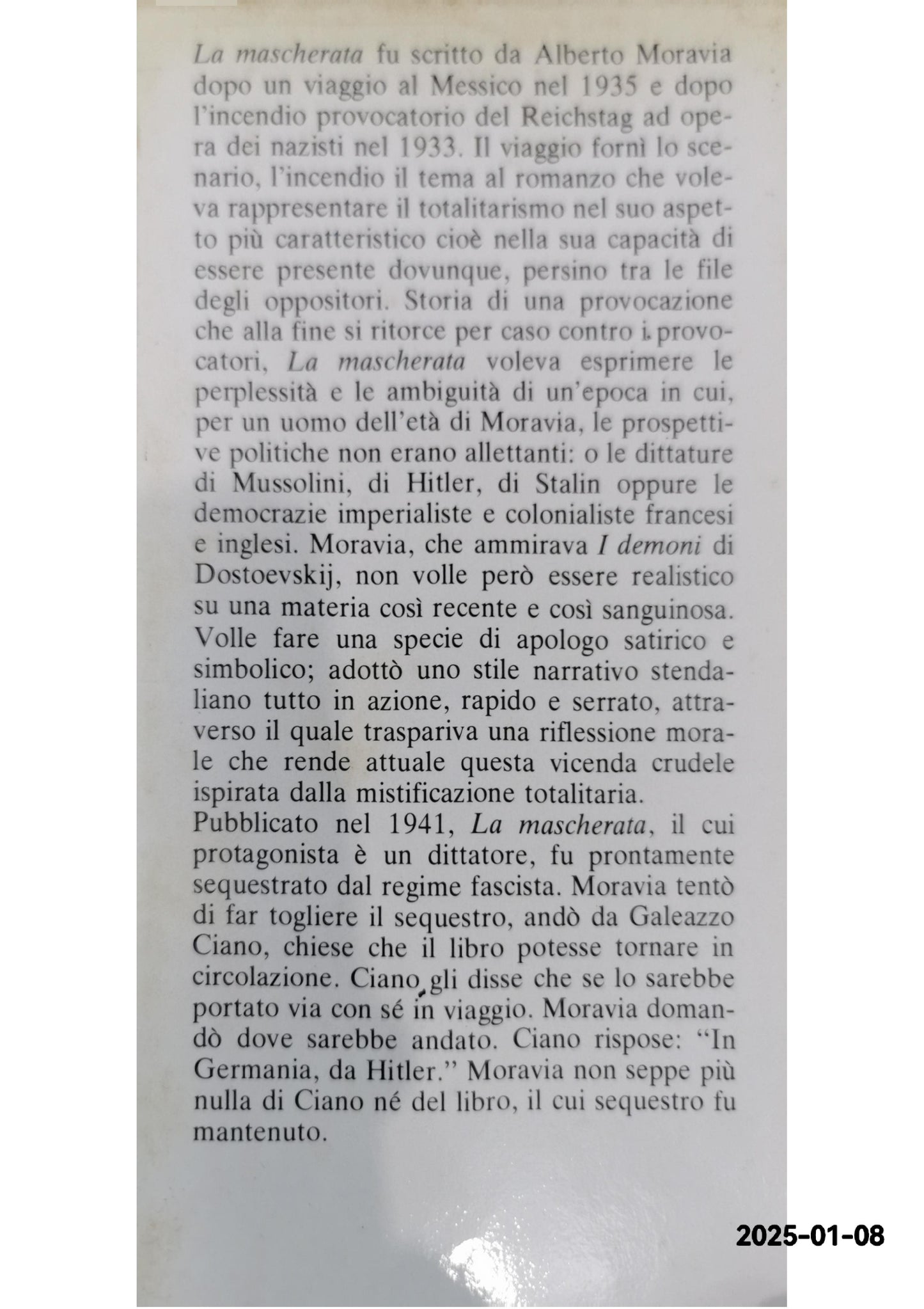 La mascherata – di Alberto Moravia Editore Bompiani 1981