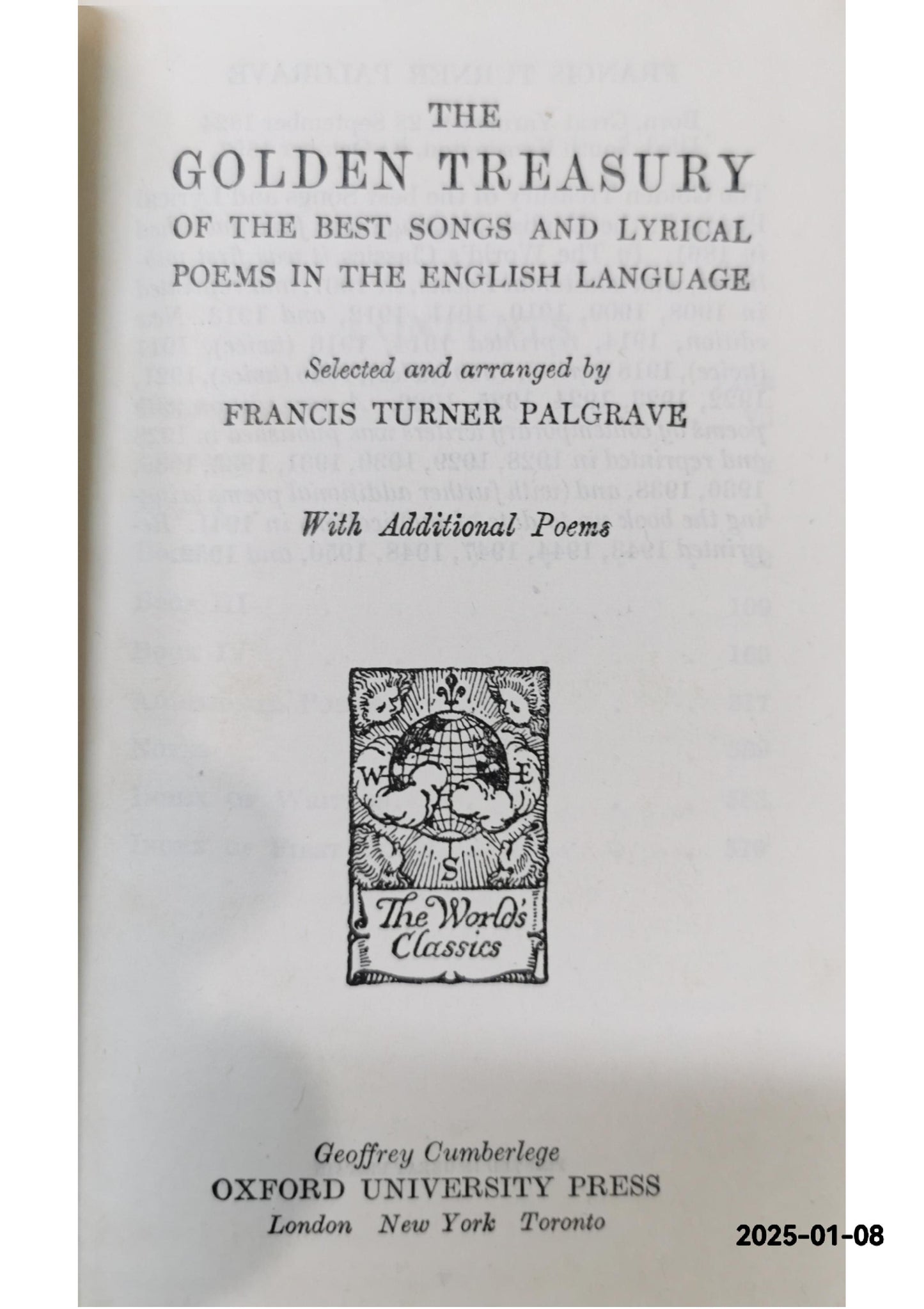 The Golden Treasury: Second Series Palgrave, Francis T. Published by Macmillan & Co, London, Condition: Very Good Hardcover