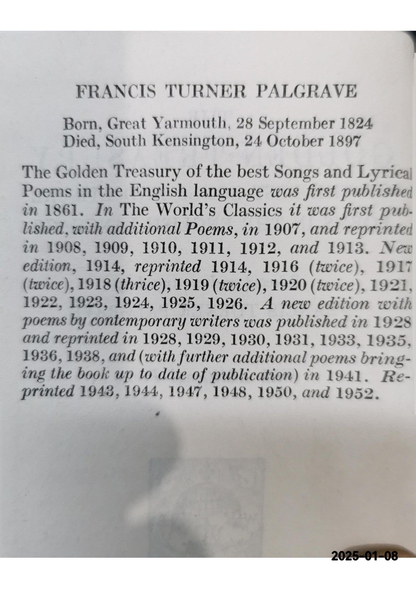 The Golden Treasury: Second Series Palgrave, Francis T. Published by Macmillan & Co, London, Condition: Very Good Hardcover