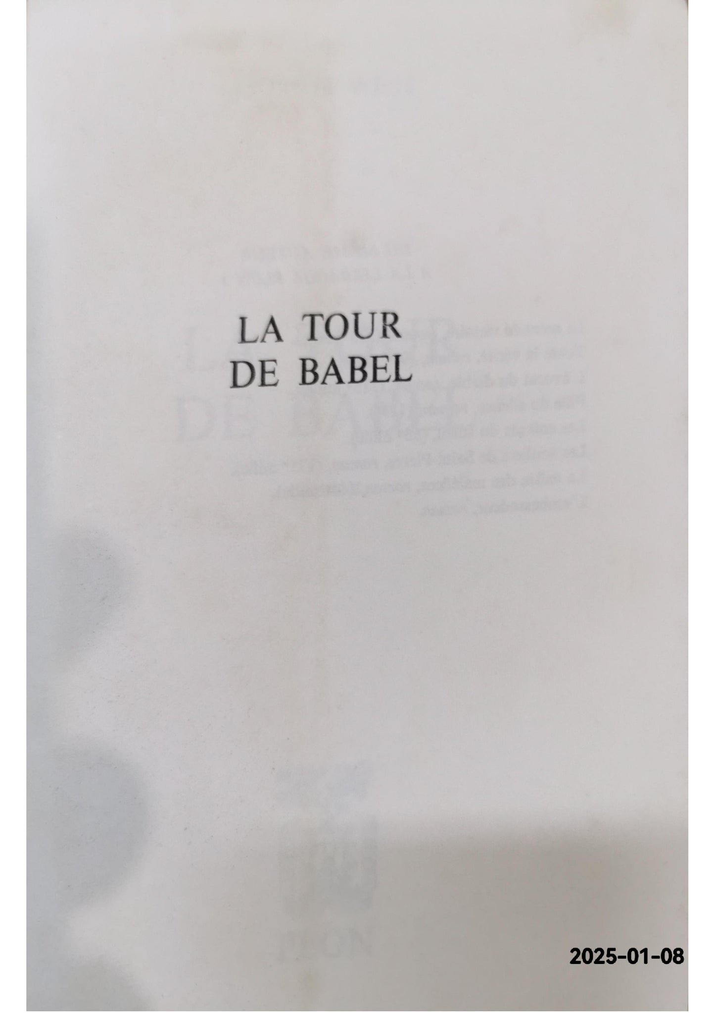 La tour de babel Morris WEST Published by Plon, 1968 Condition: Bon Hardcover