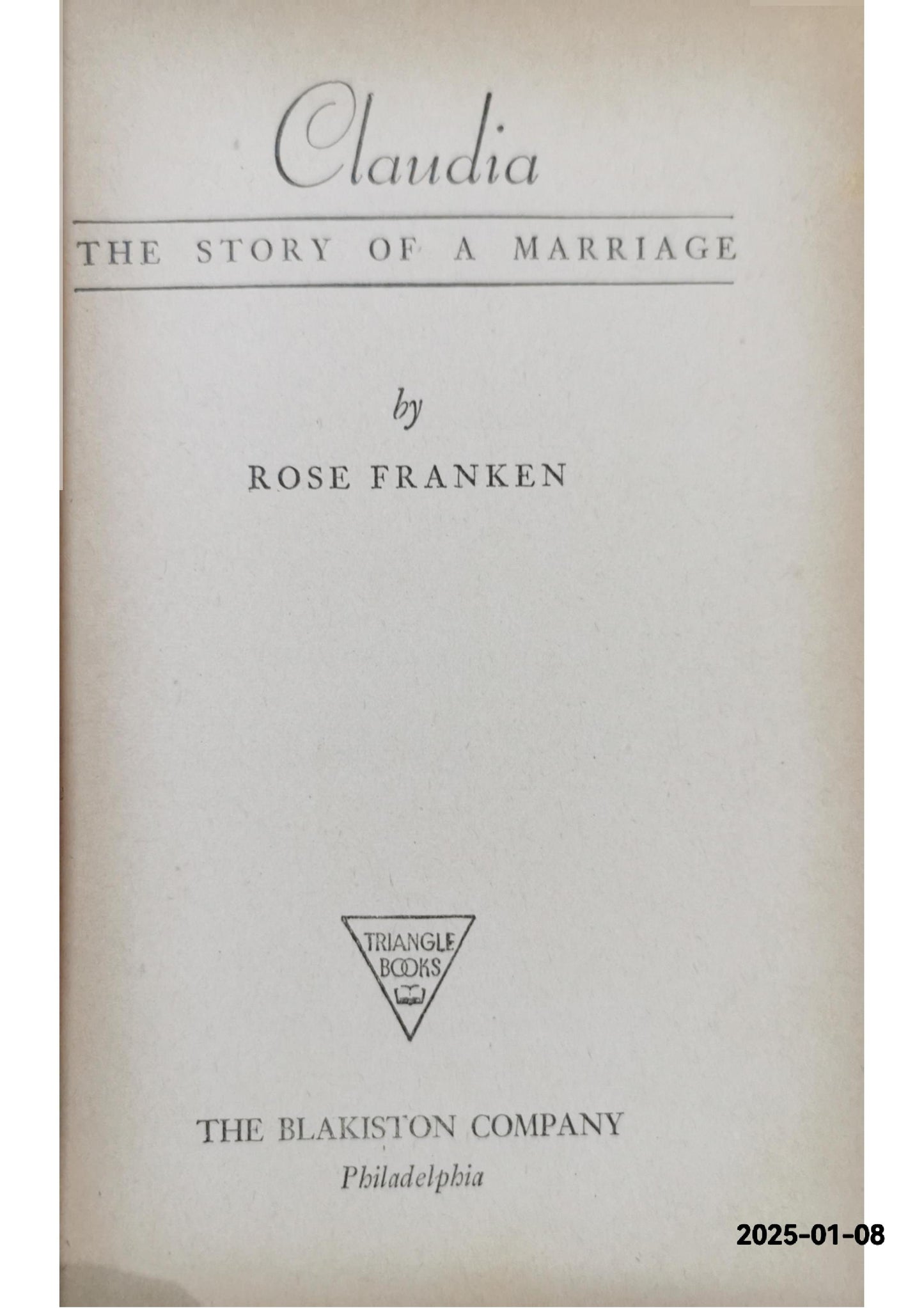 Claudia The Story Of A Marriage By Rose Franken