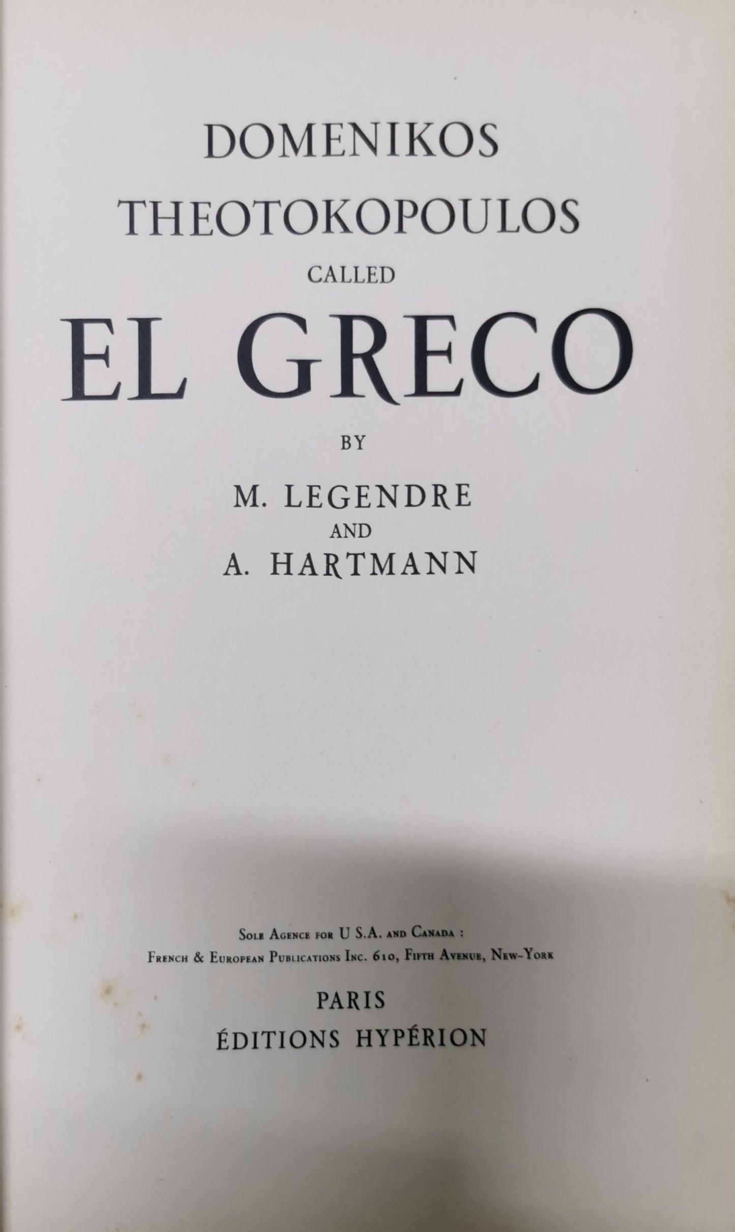 Domenikos Theotokopoulos called El Greco - Hardcover -Paris 1917