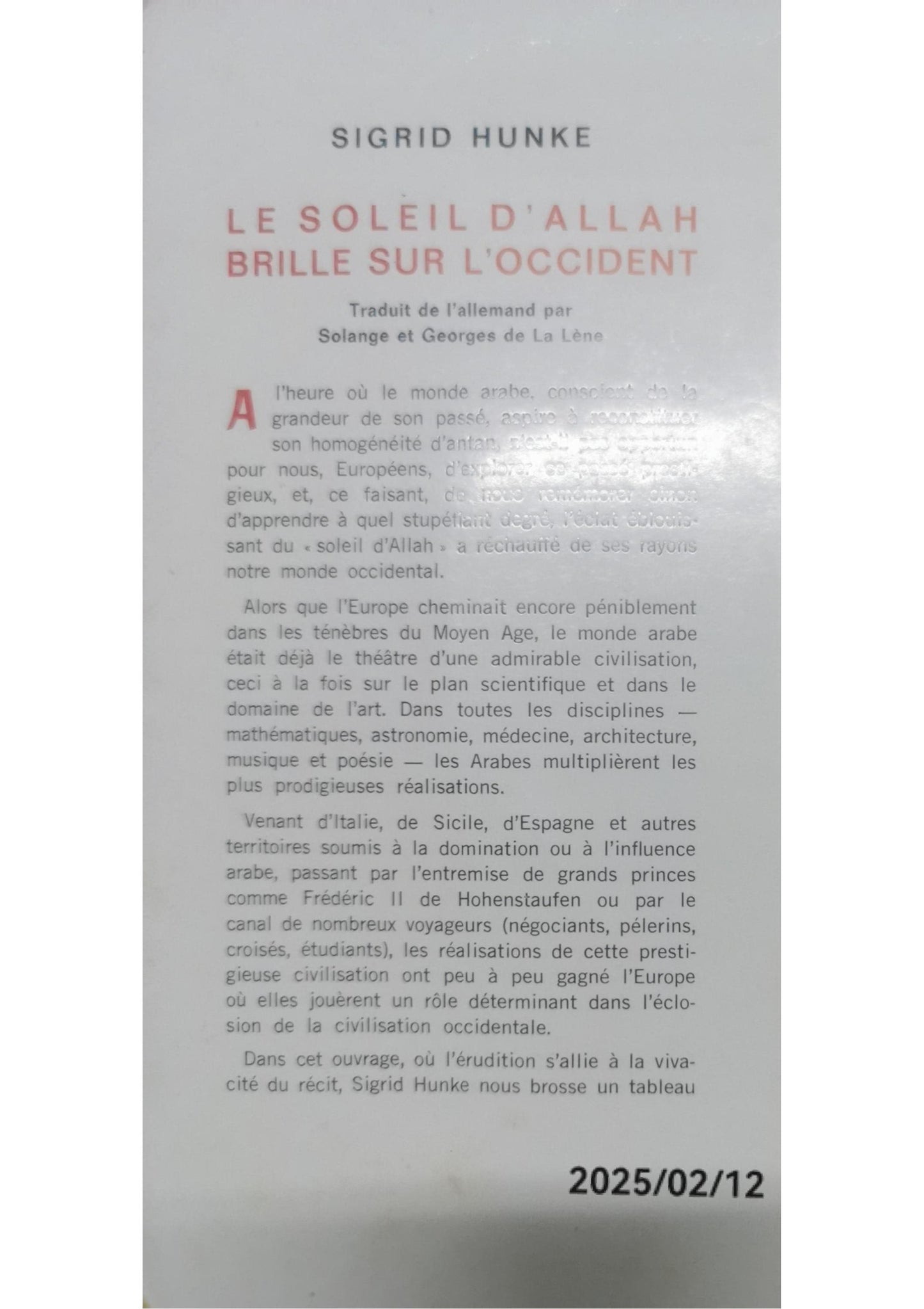 Le Soleil d'Allah brille sur l'Occident Broché – 1 octobre 1963 de Sigrid Hunke (Auteur)