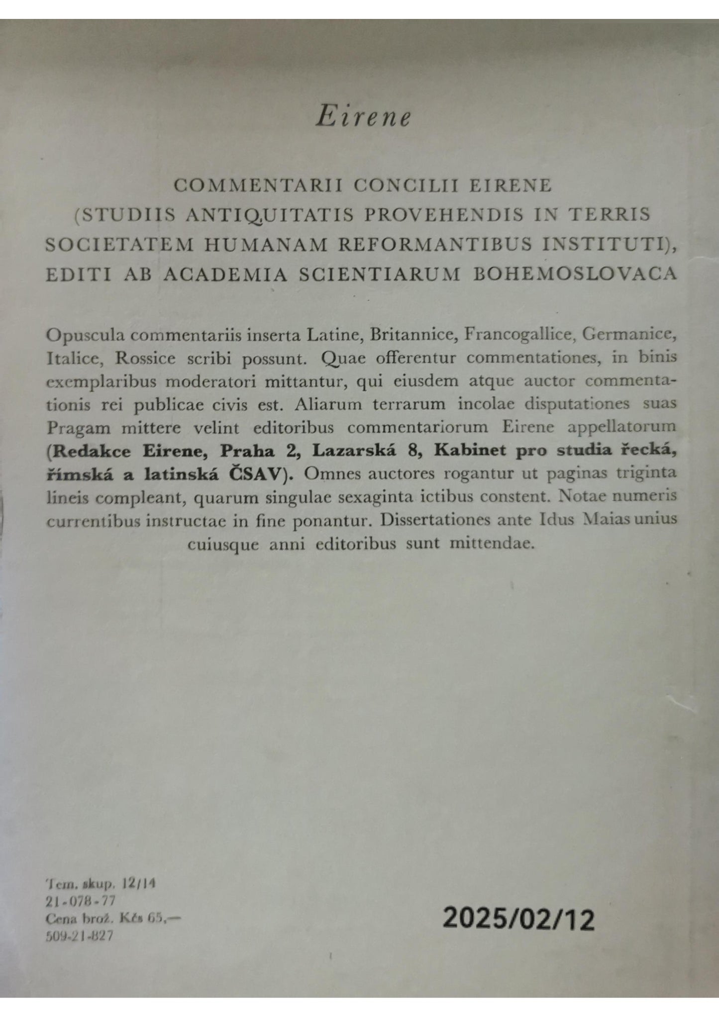 Eirene. Studia Graeca et Latina. Sv. 29, 1993