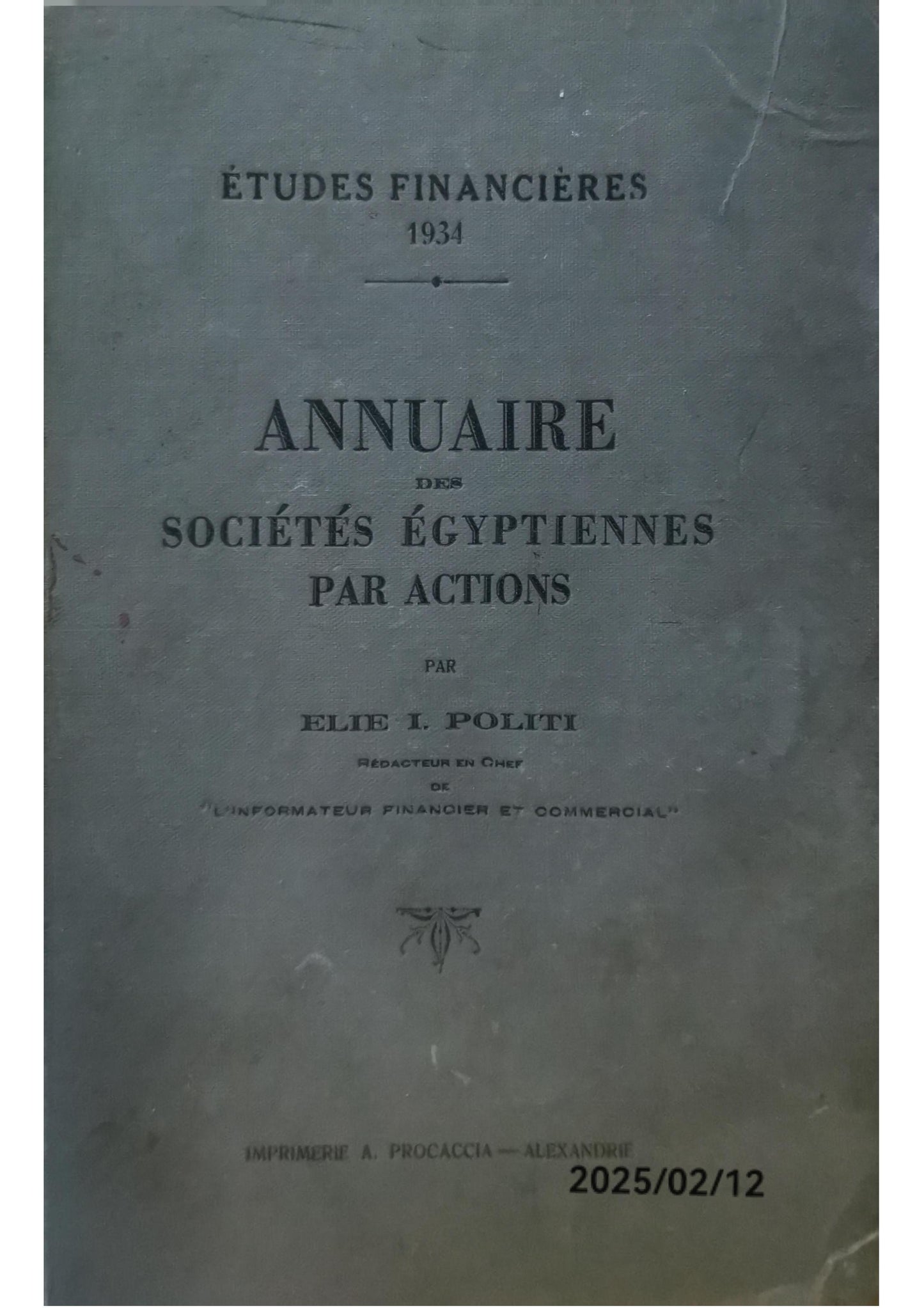 Annuaire des Sociétés égyptiennes par actions, Alexandrie, 1934