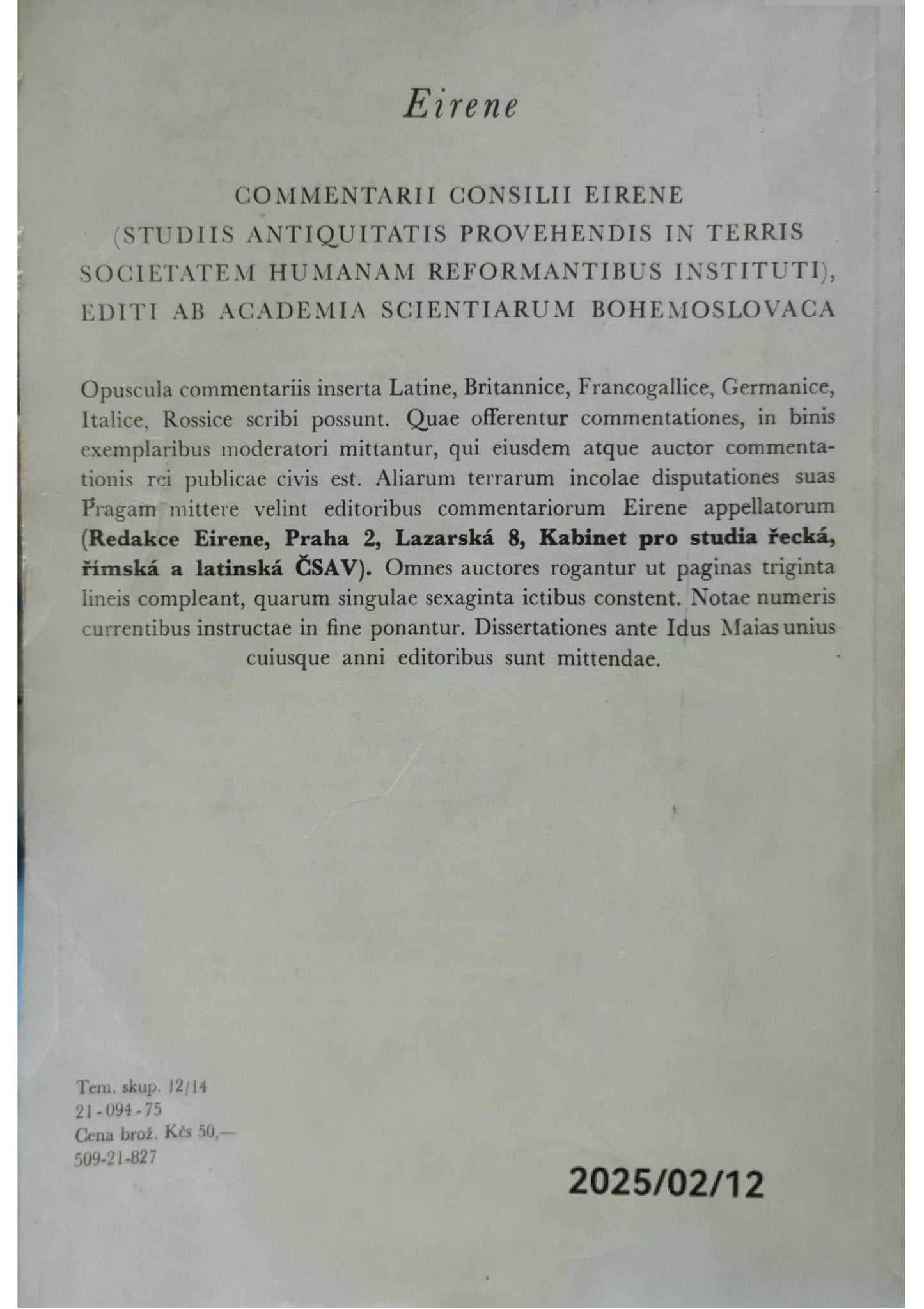 Eirene. Studia Graeca et Latina. Sv. 29, 1975 XIII