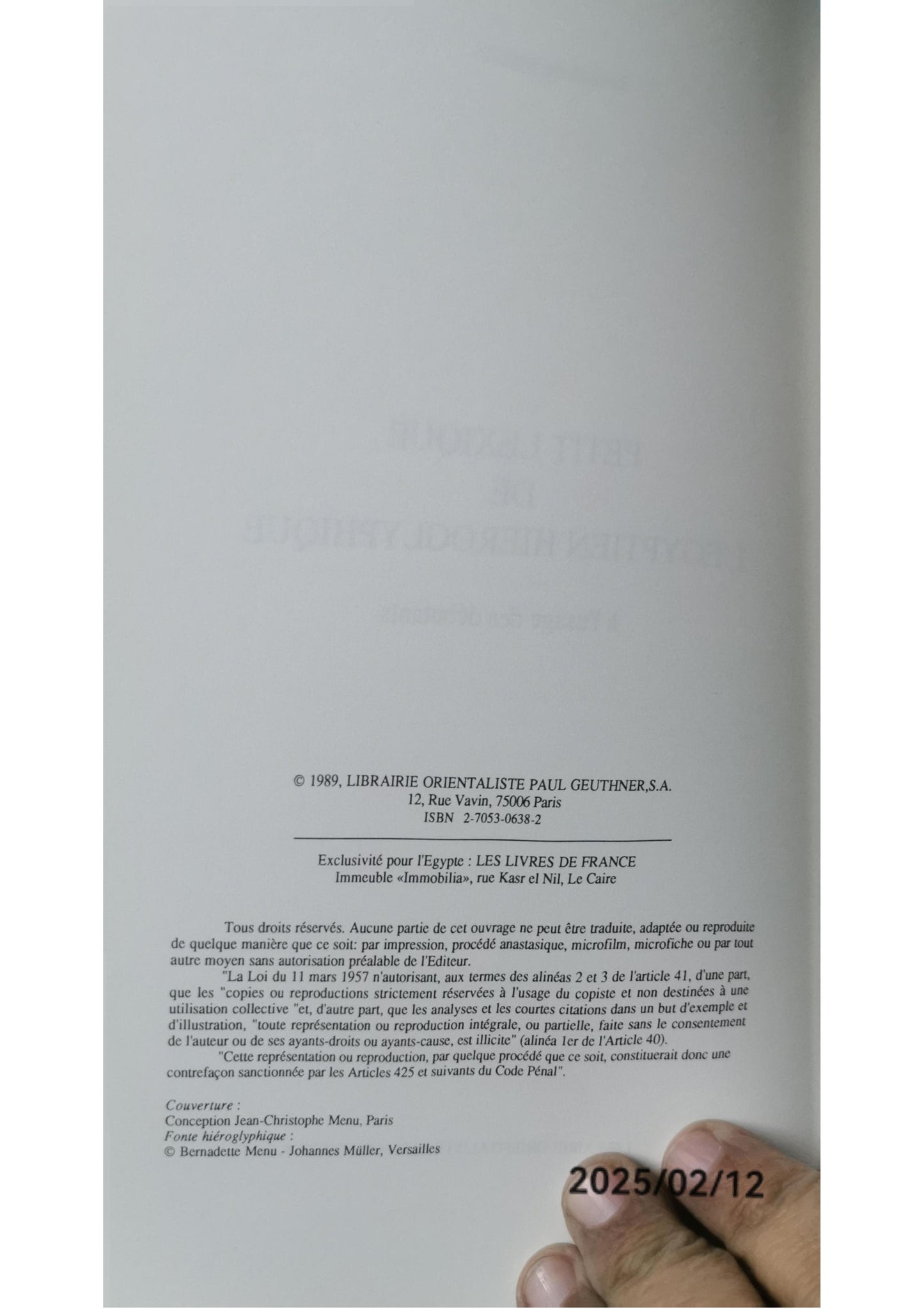 Petit lexique de l'égyptien hiéroglyphique à l'usage des débutants Paperback French Edition  by Bernadette Menu (Author)