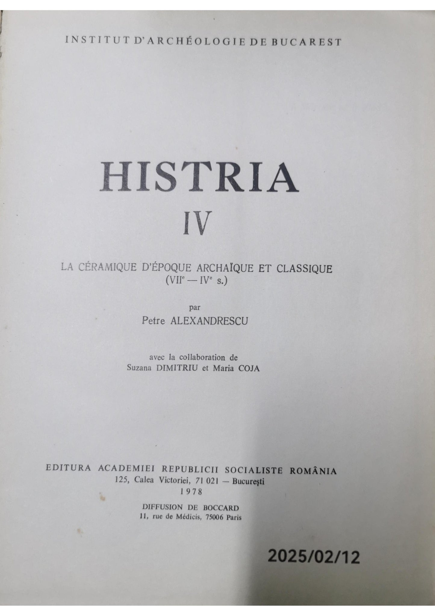 La Céramique d'époque archaique et classique VII-IV s., Histria IV,