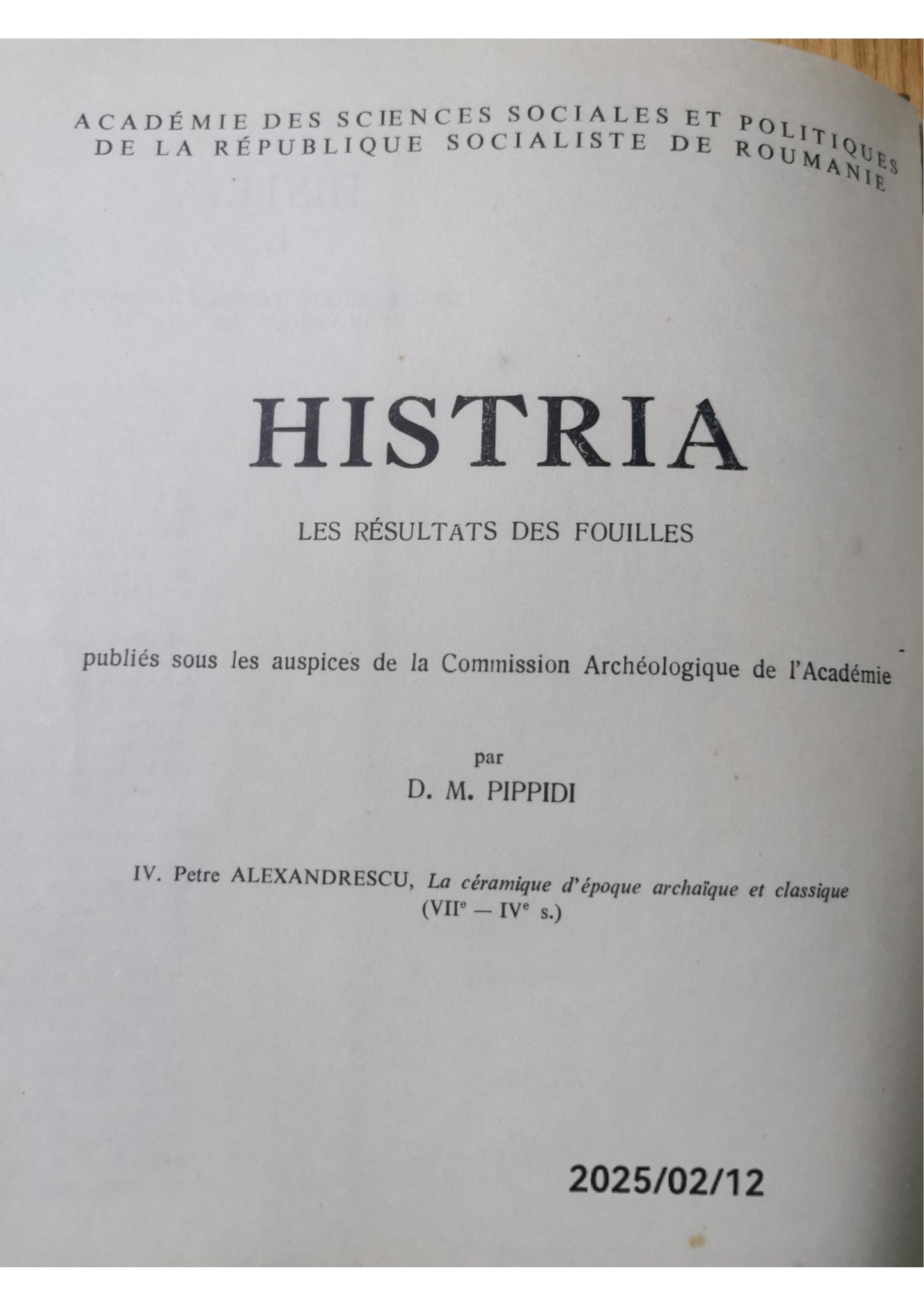 La Céramique d'époque archaique et classique VII-IV s., Histria IV,