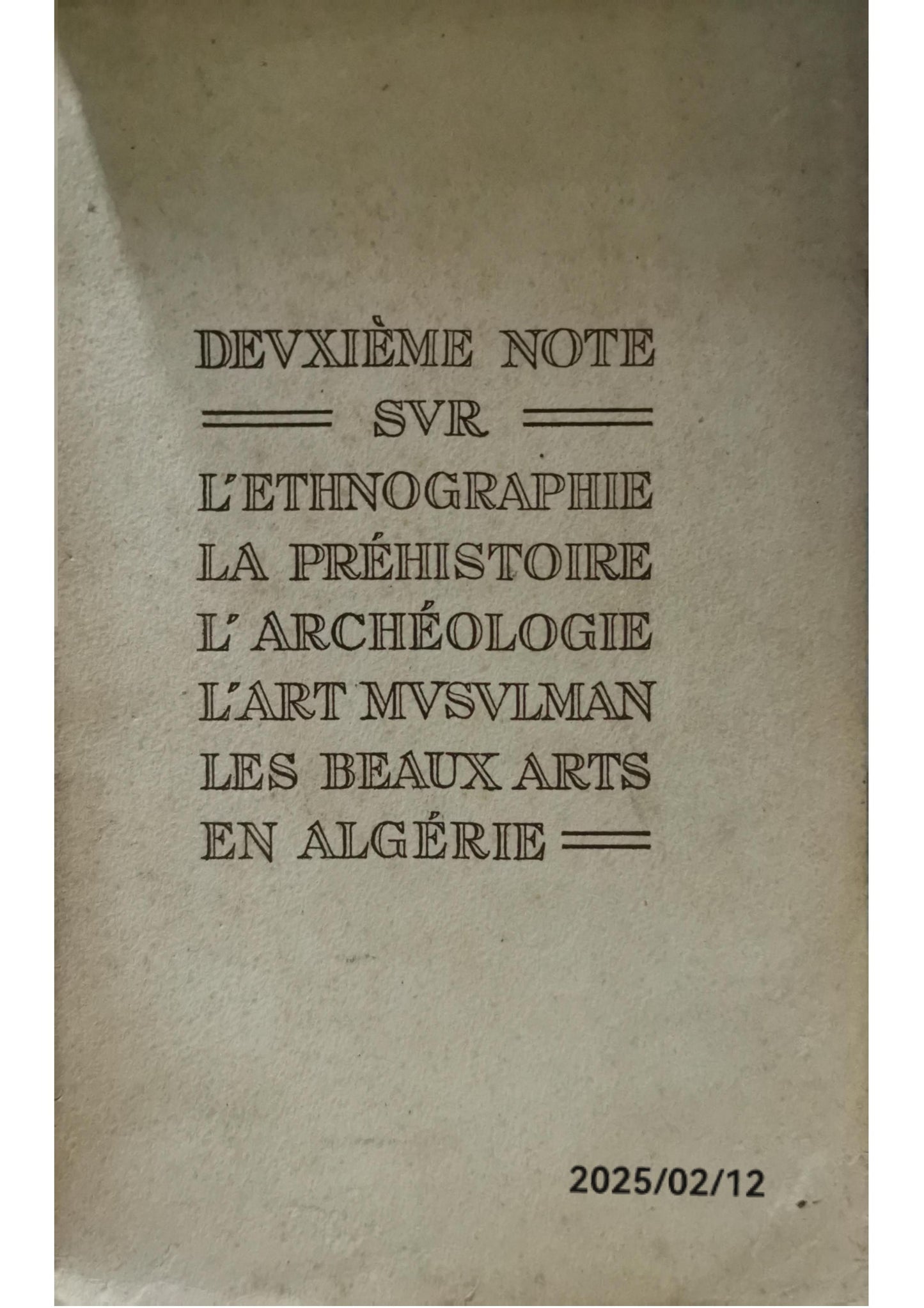 Deuxième note sur l'ethnographie en Algérie