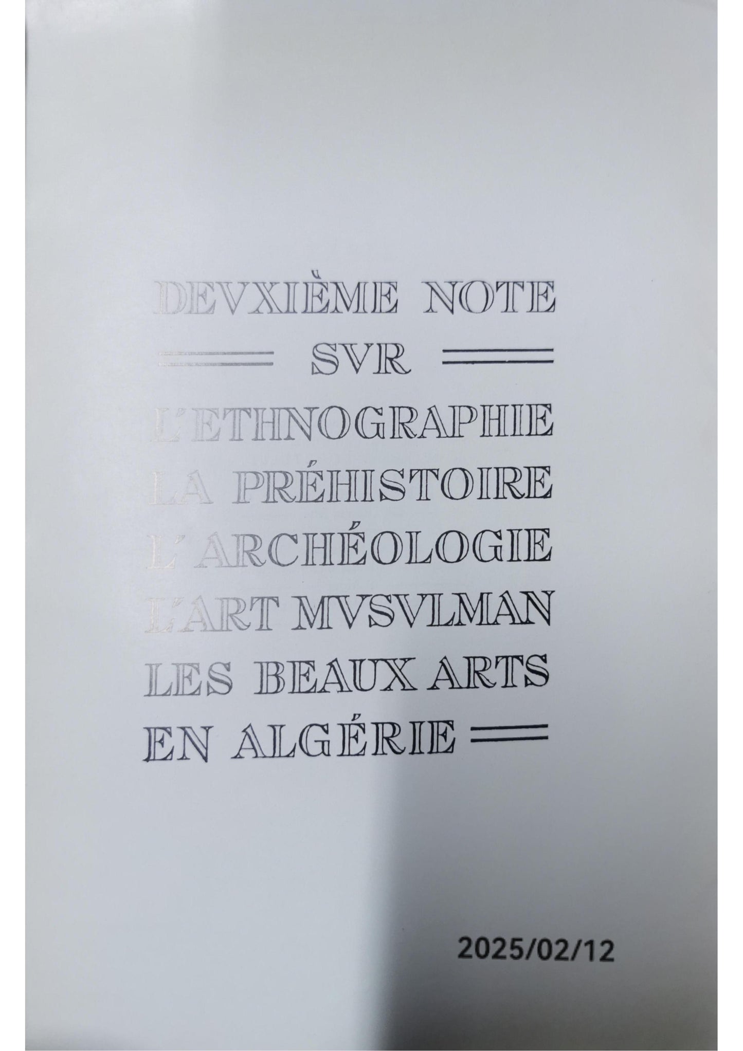 Deuxième note sur l'ethnographie en Algérie