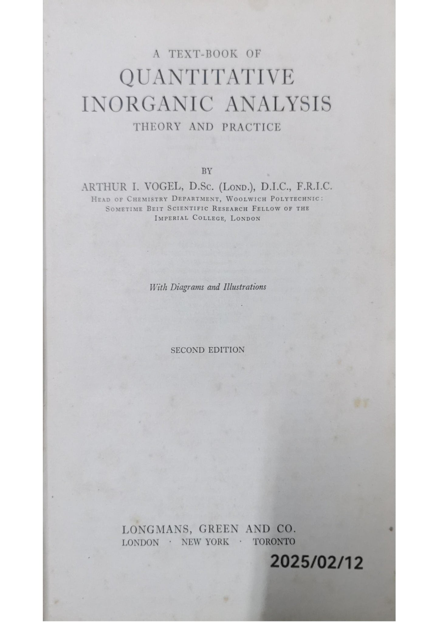 A Text-Book of Quantitative Inorganic Analysis - Theory and Practice Second Edition Hardcover – January 1, 1955 by Arthur I. Vogel (Author)