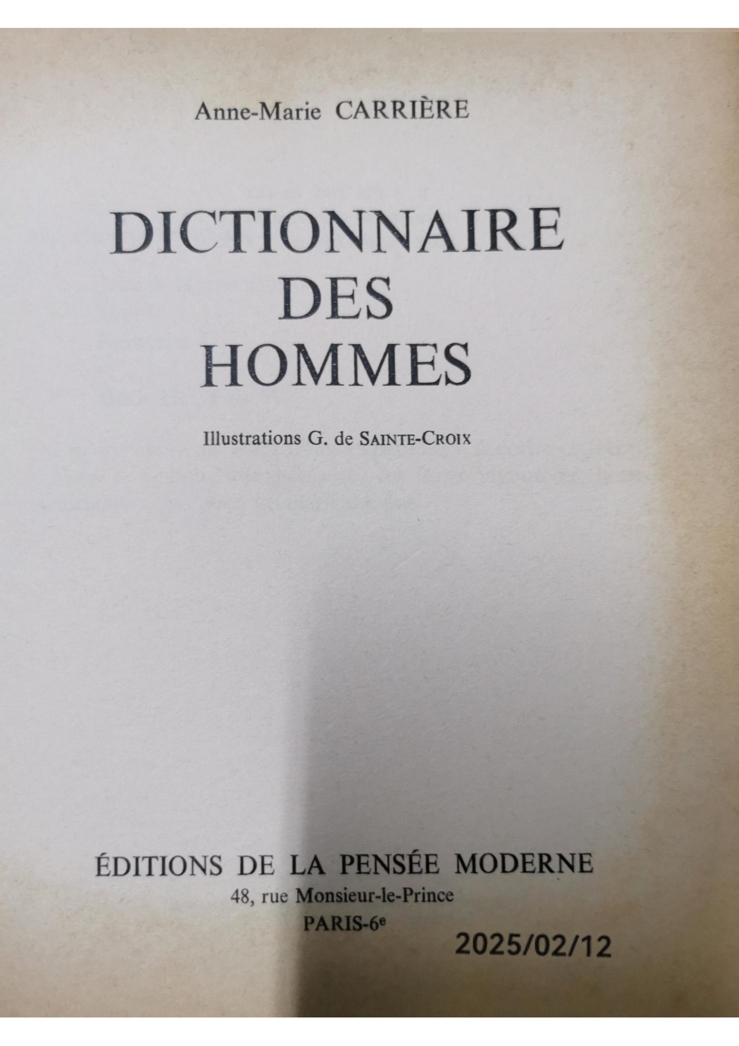 Dictionnaire des hommes Relié – 1 janvier 1962 de CarriÃ¨re Anne-Marie (Auteur)