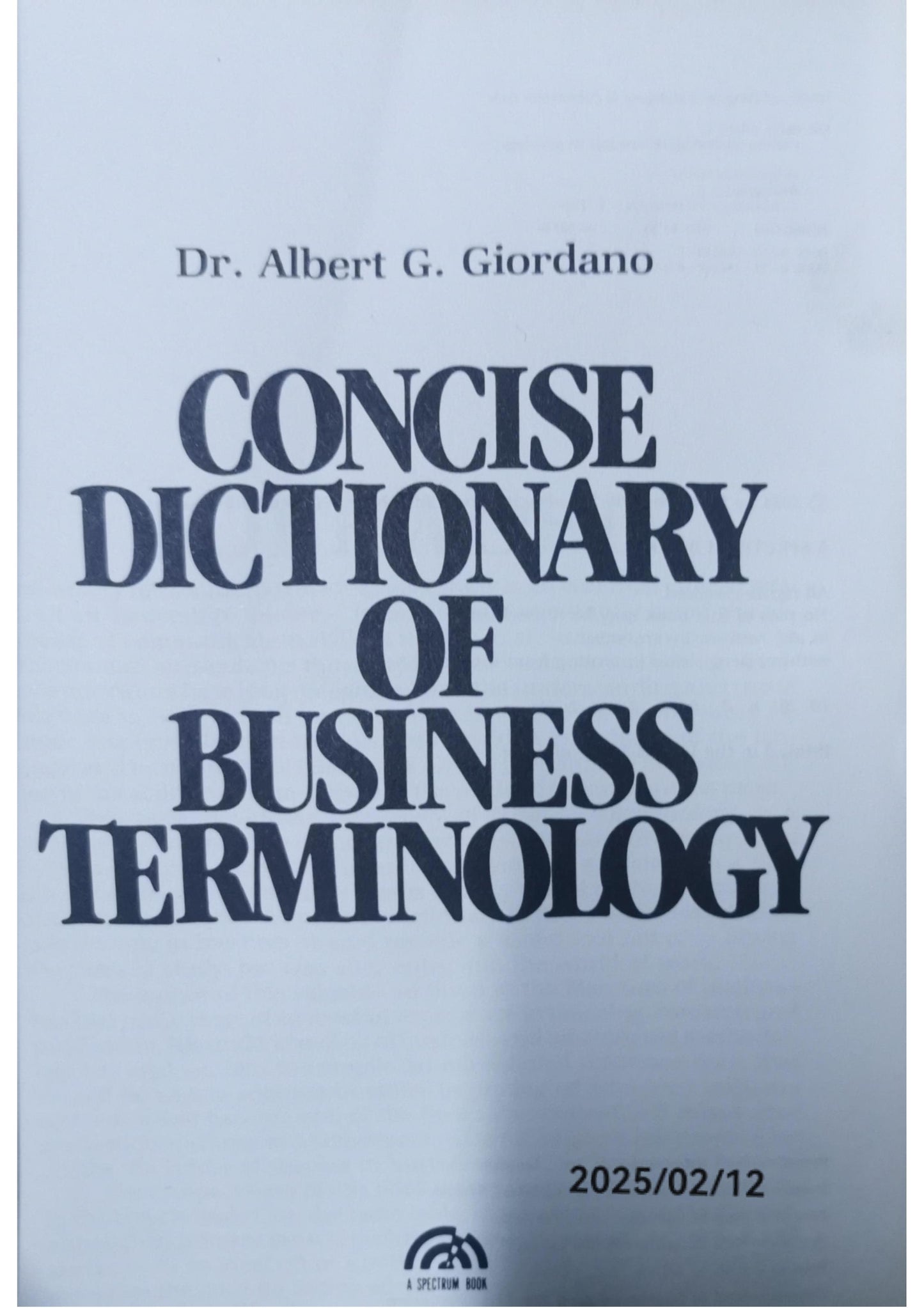 Concise dictionary of business terminology Forfatter	Albert G. Giordano Utgitt	1981