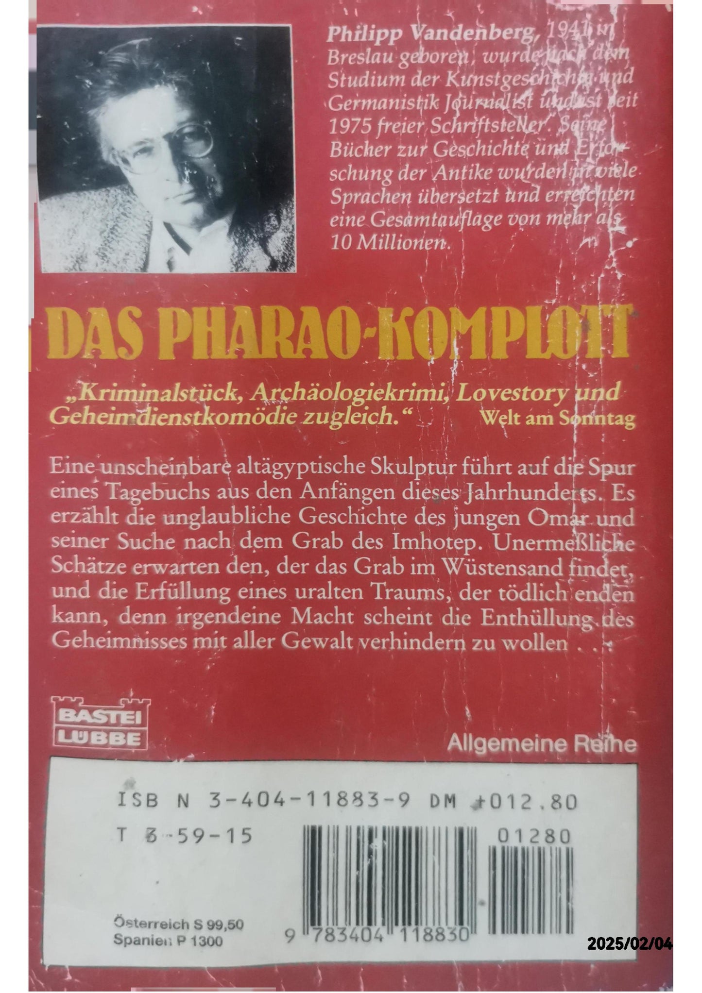 Das Pharao- Komplott. Paperback – October 1, 1992 German Edition  by Philipp Vandenberg (Author)