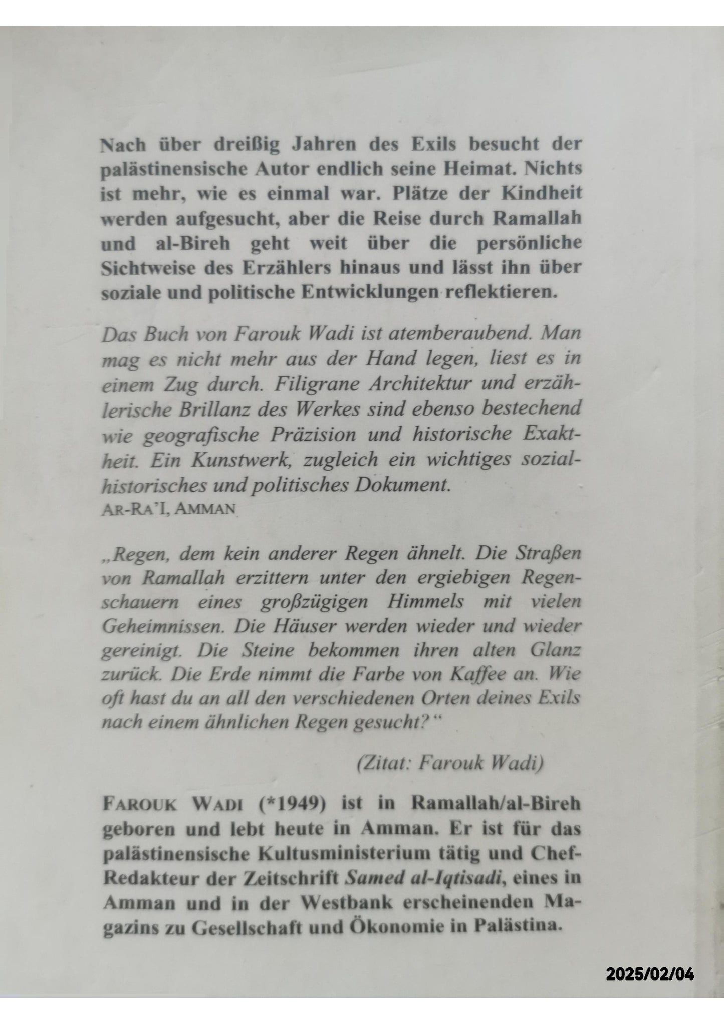 Häuser des Herzens: Stadtbiografie Paperback – 1 Sept. 2004 German edition  by Farouk Wadi (Author), Hassan Hamdan (Translator)