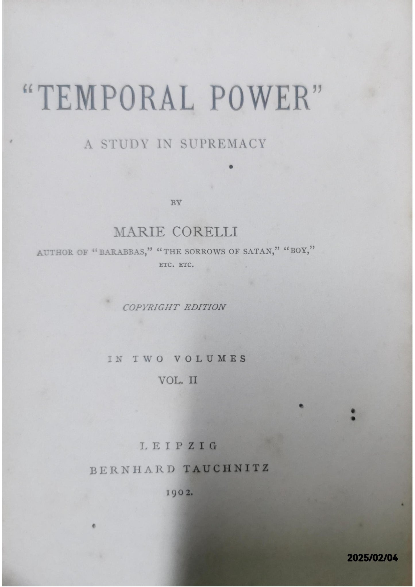 TEMPORAL POWER" VOL. II MARIE CORELLI