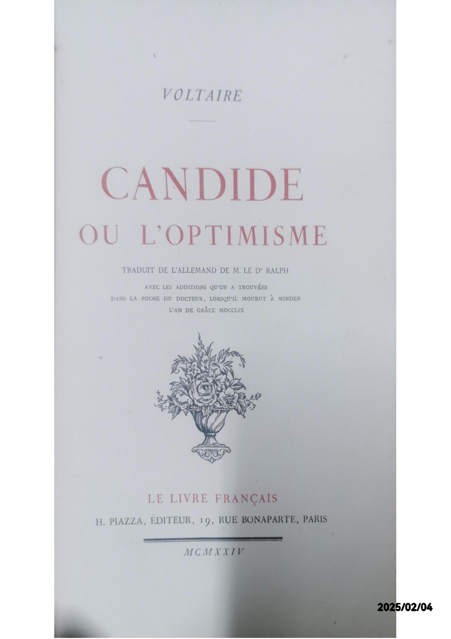 CANDIDE OU L'OPTIMISME. ZADIG. JEANNOT ET COLIN Hardcover