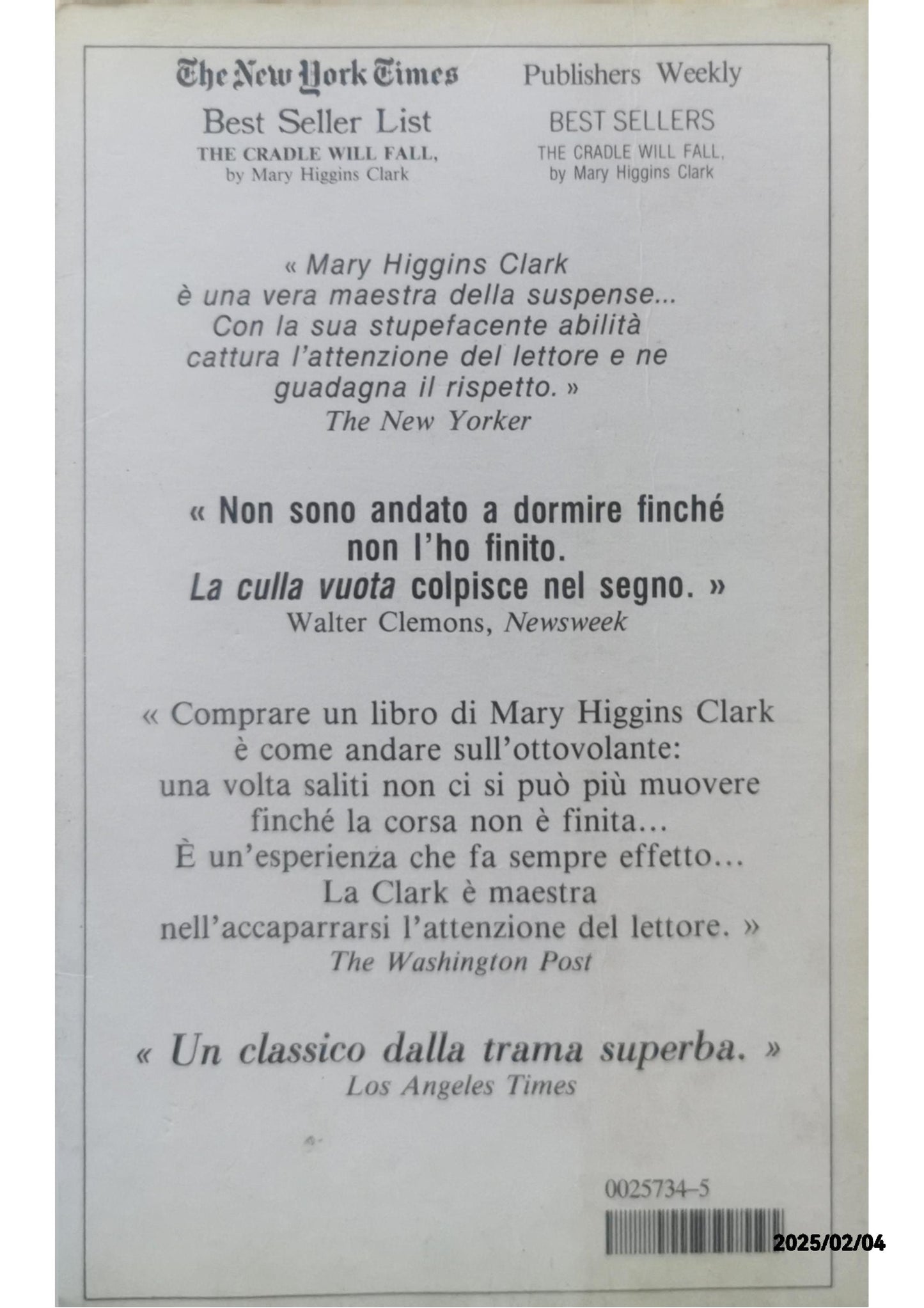 La culla vuota Mass Market Paperback – February 1, 2008 Italian Edition  by Mary Higgins Clark (Author)