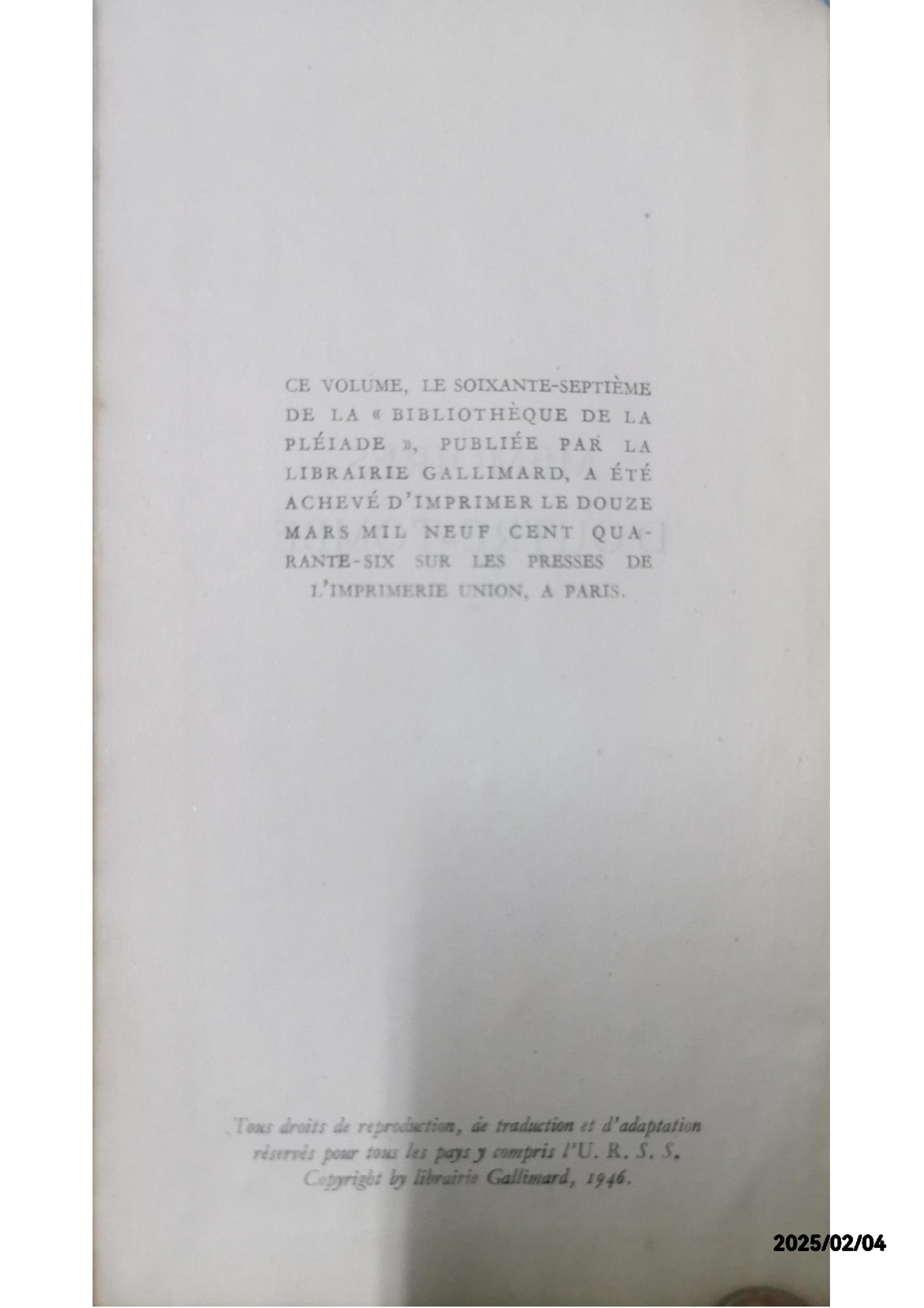 Mémoires d'outre-tombe Chateaubriand Verlag: Bibliothèque de la Pléiade, Gallimard, 1946 Zustand: bon Hardcover