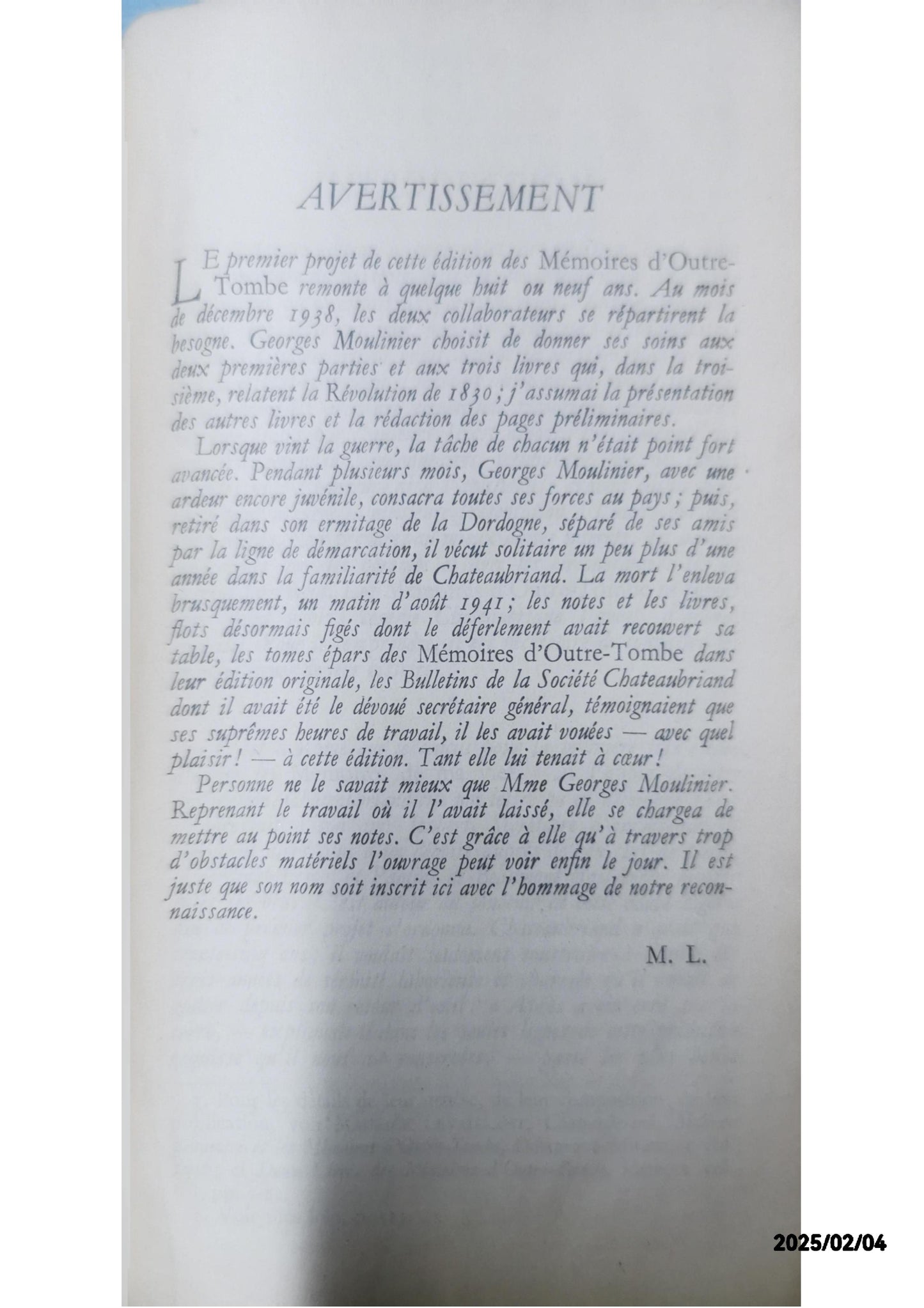 Mémoires d'outre-tombe Chateaubriand Verlag: Bibliothèque de la Pléiade, Gallimard, 1946 Zustand: bon Hardcover