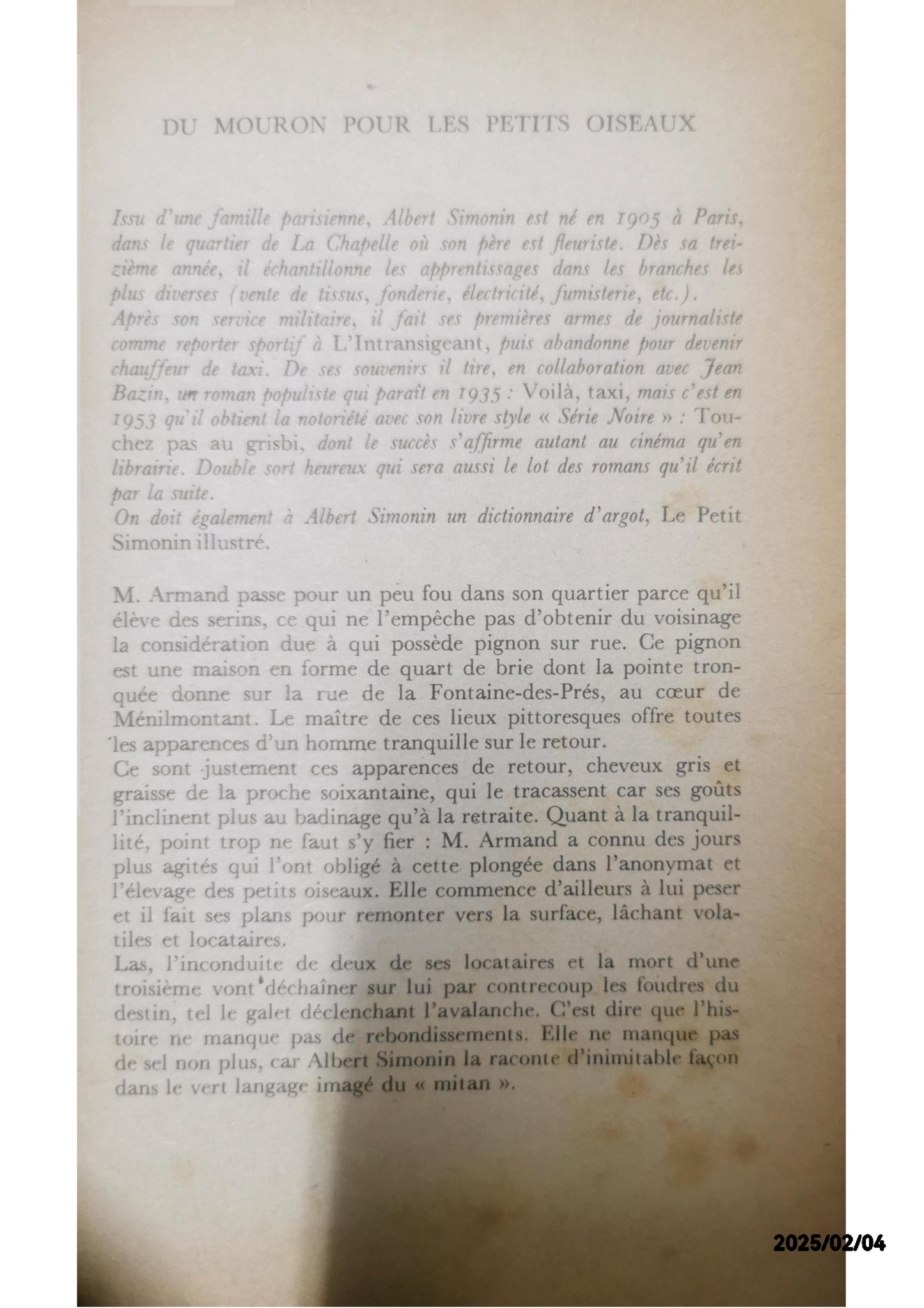 Du mouron pour les petits oiseaux Poche – 1 janvier 1968 de SIMONIN ALBERT (Auteur)