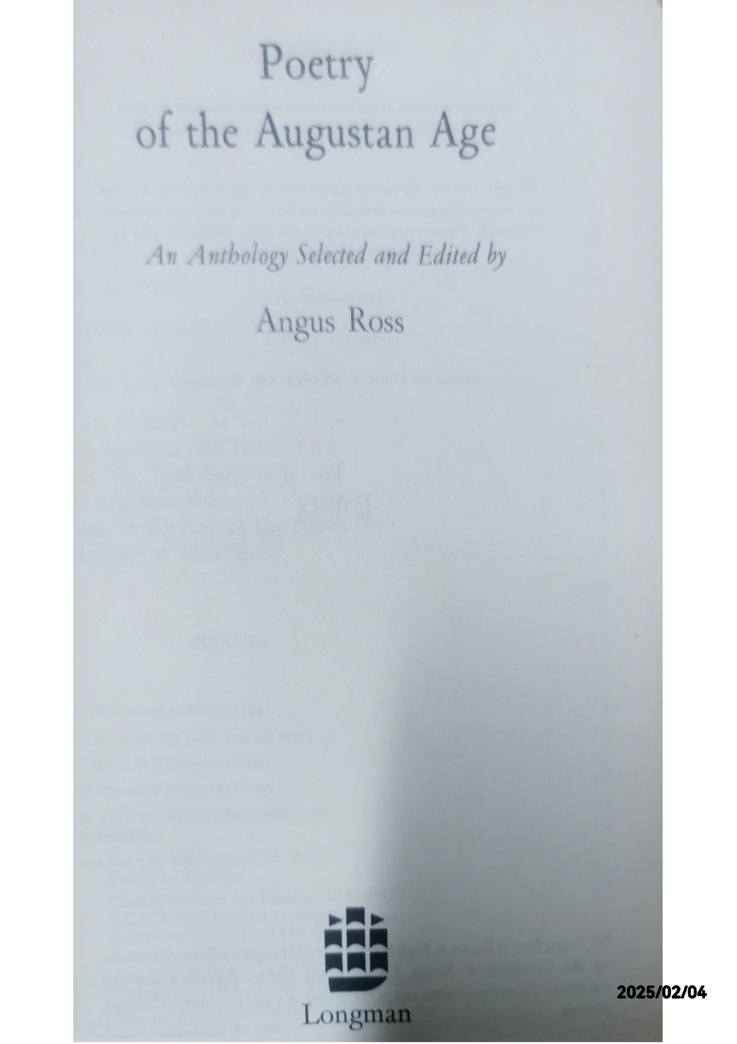 Poetry of the Augustan Age (English S.) Paperback – 7 December 1970 by Angus Ross (Editor)