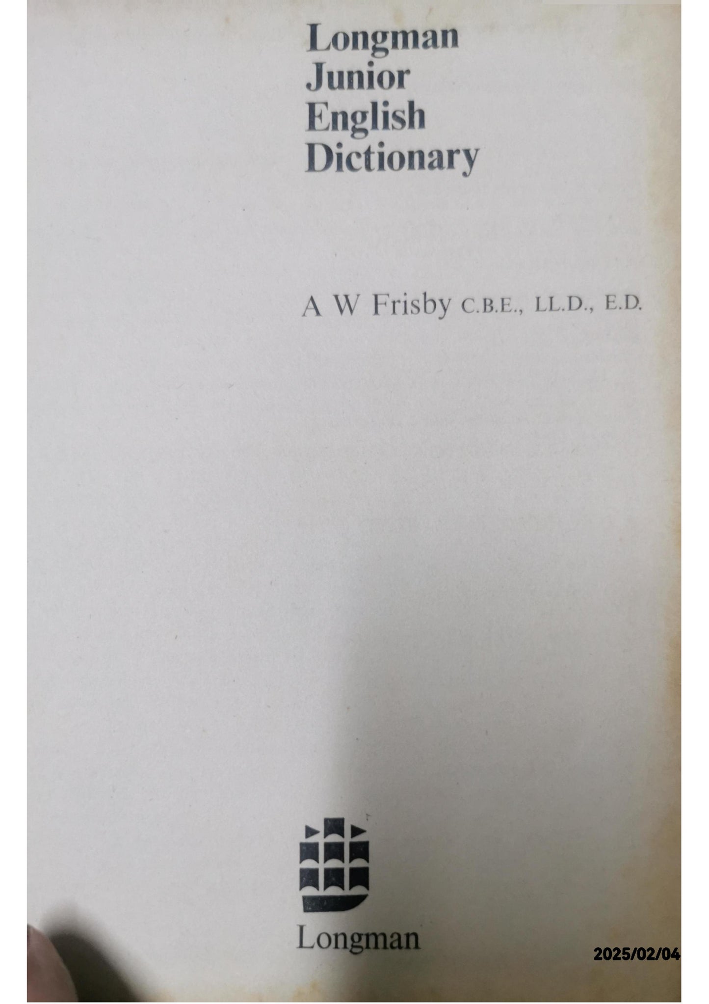 Longman Junior English Dictionary Hardcover – January 1, 1996 by A W Frisby (Author)