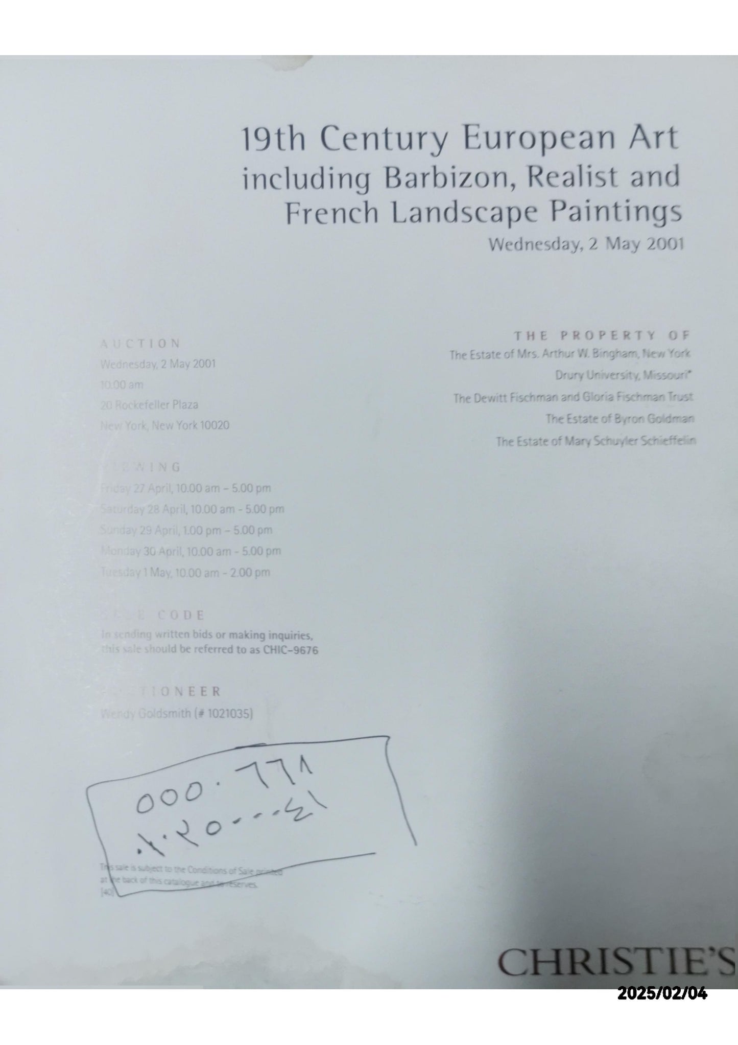 19th Century European Art Including Barbizon, Realist and French Landscape Paintings - Christie's New York - 23 April 2003 Paperback – January 1, 2003 by Christie's New York (Author)