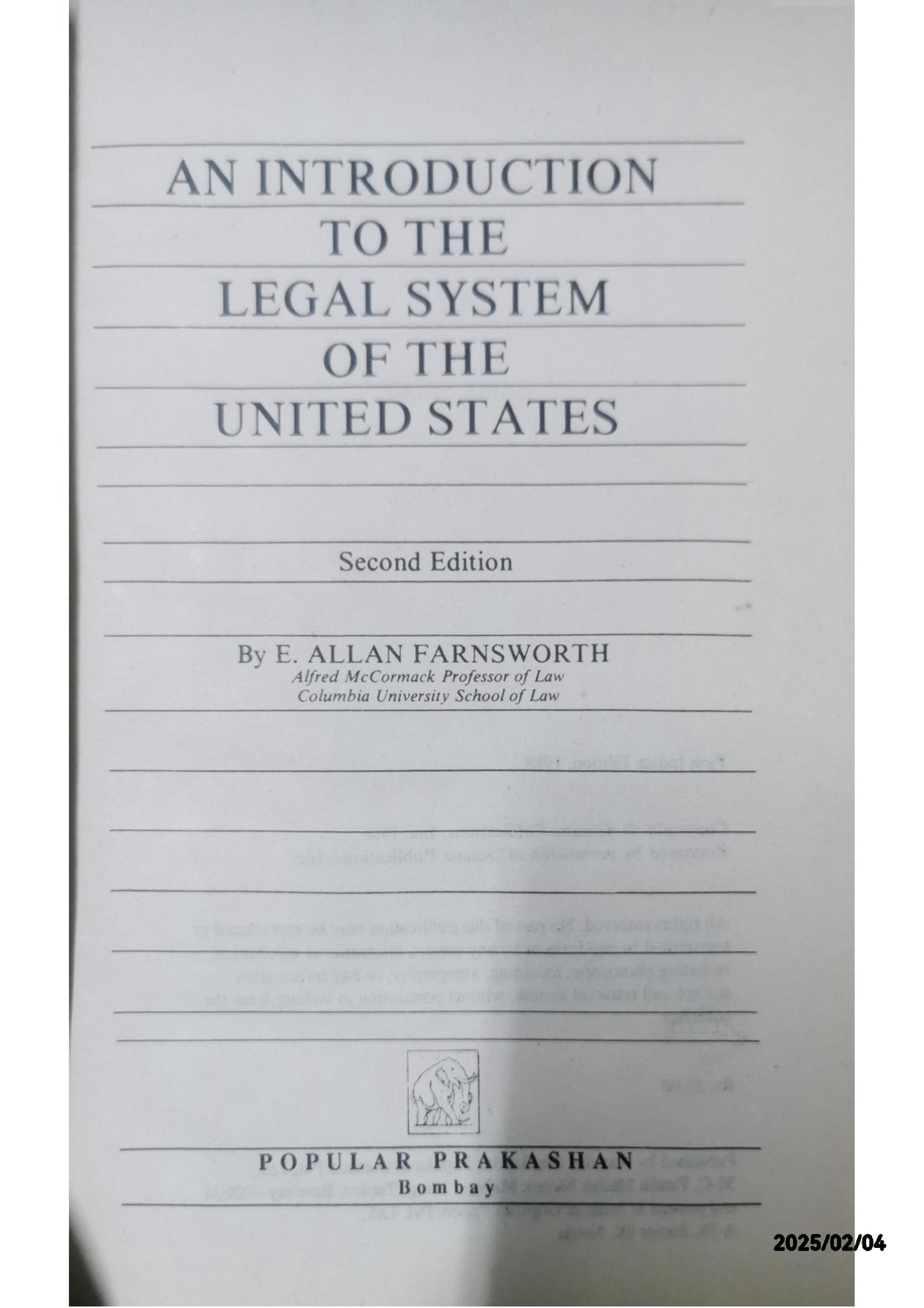 An Introduction to the Legal System of the United States Subsequent Edition by E. Allan Farnsworth (Author)