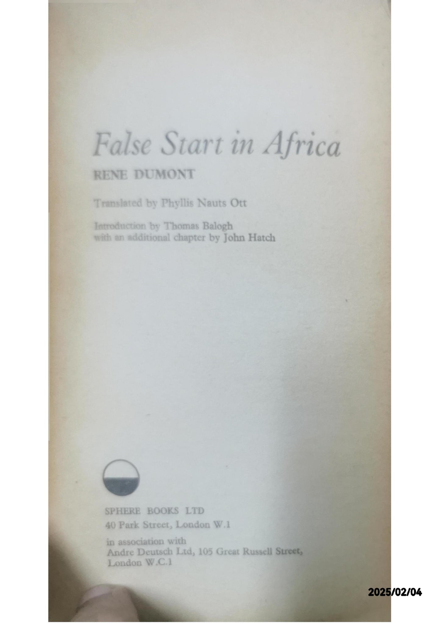 FALSE START IN AFRICA Paperback by René Dumont (Author)