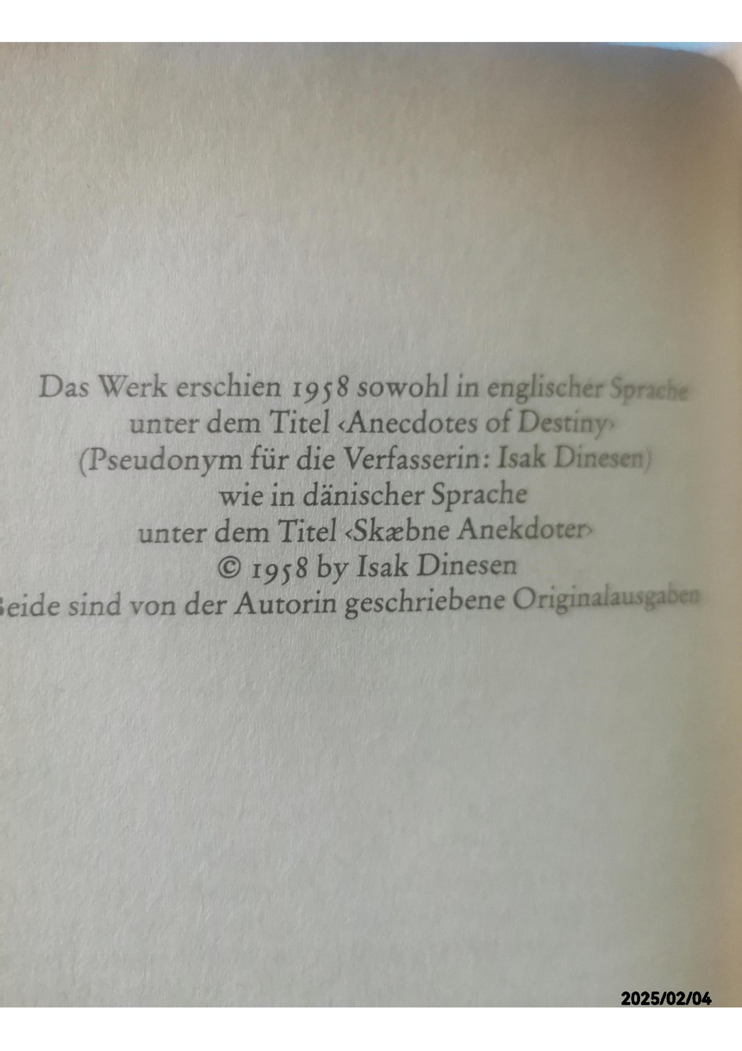 Schicksalsanekdoten Paperback – 4 Oct. 1984 by Tania Blixen (Autor), W. E. Süskind (Übersetzer)