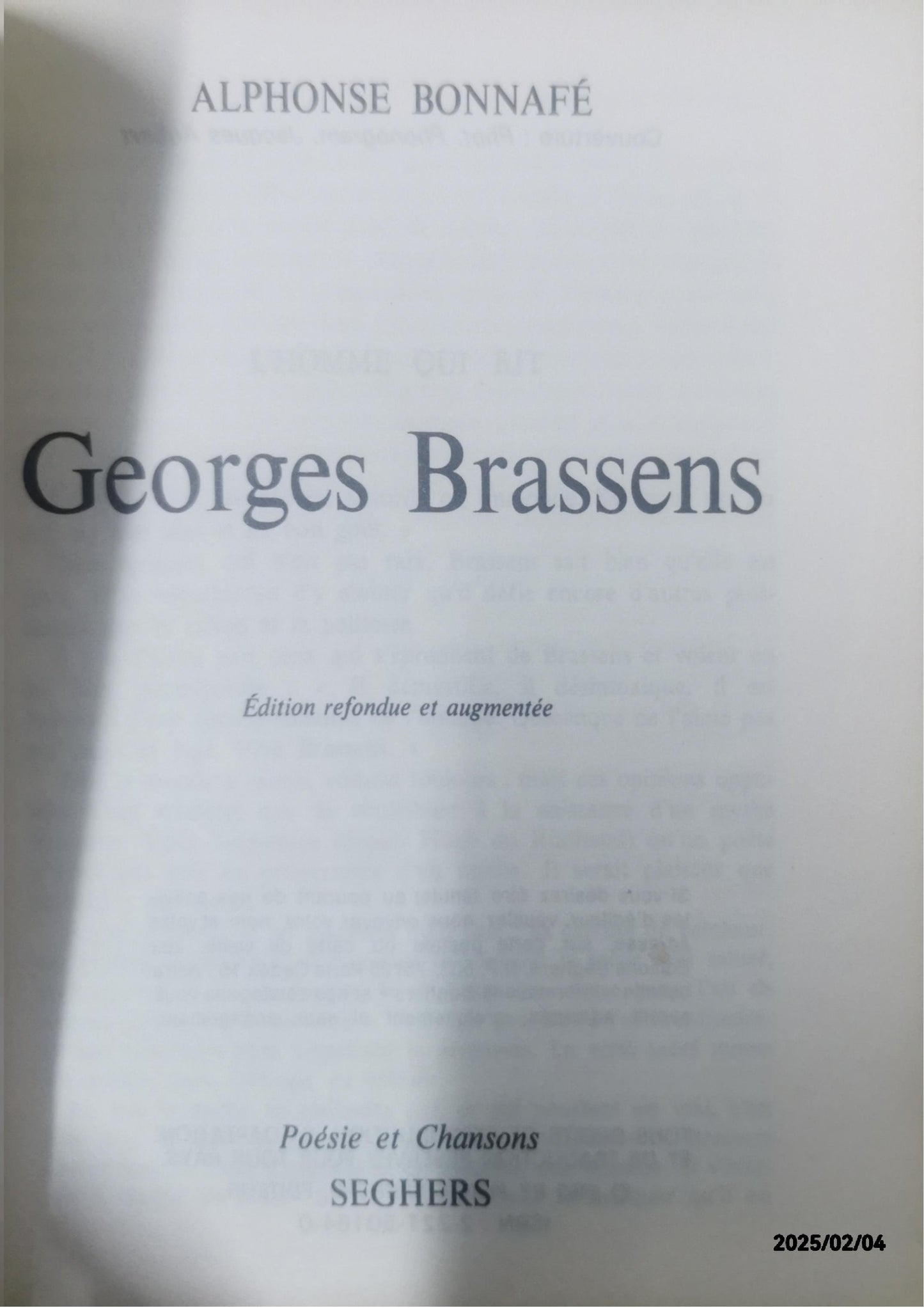 Georges Brassens (Poésie et chansons) (French Edition) Mass Market Paperback – January 1, 1987 French Edition  by Alphonse Bonnafé (Author)